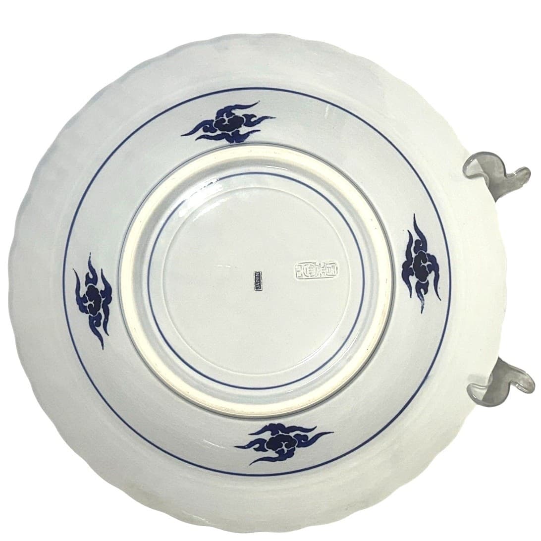 Shirokiya Japanese Blue White Gold Accented Large 14" Charger Serving Platter - Thumbnail 6