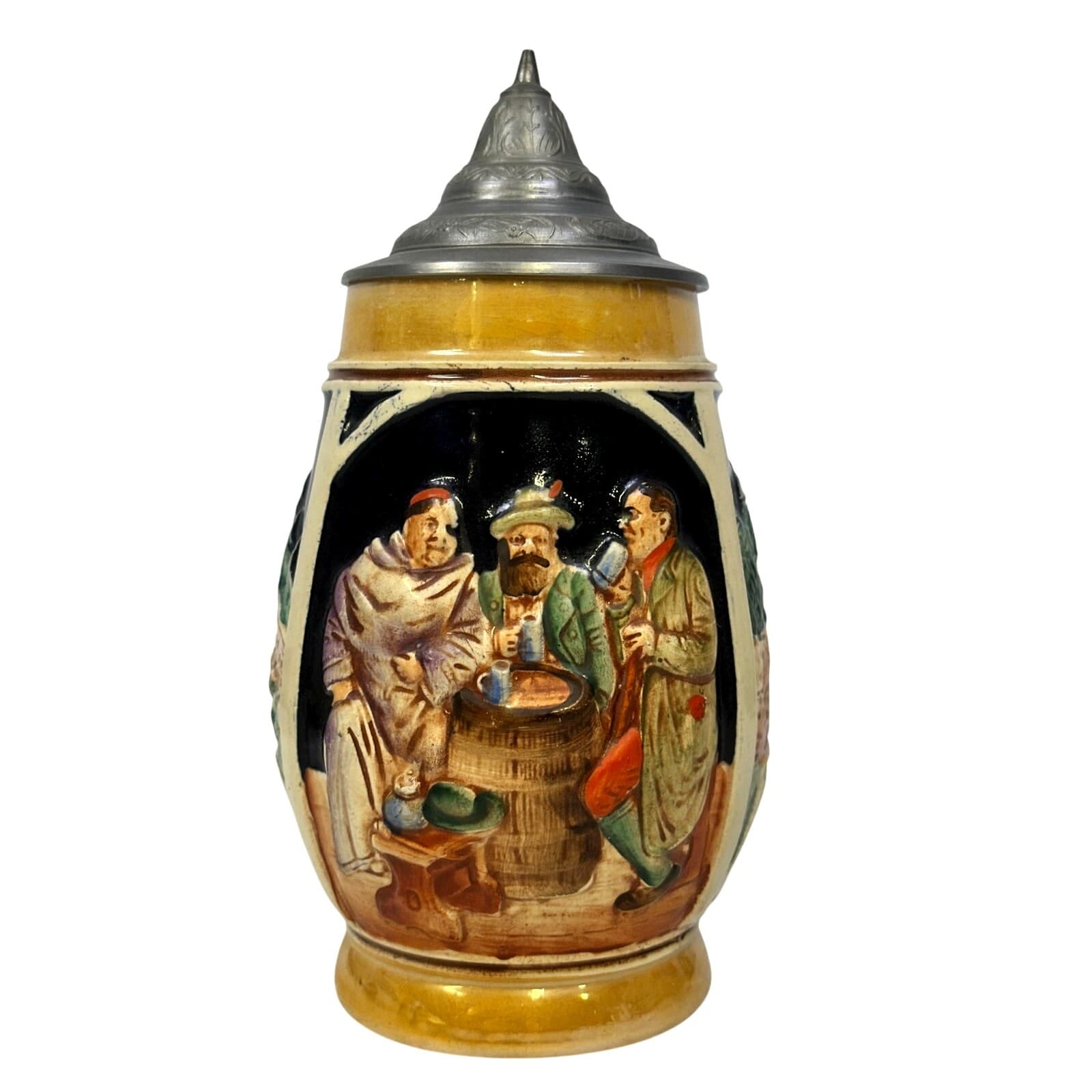 Vintage West Germany 0.5L 8" Beer Stein w/Inscriptions and Decorative Pewter Lid - Thumbnail 4