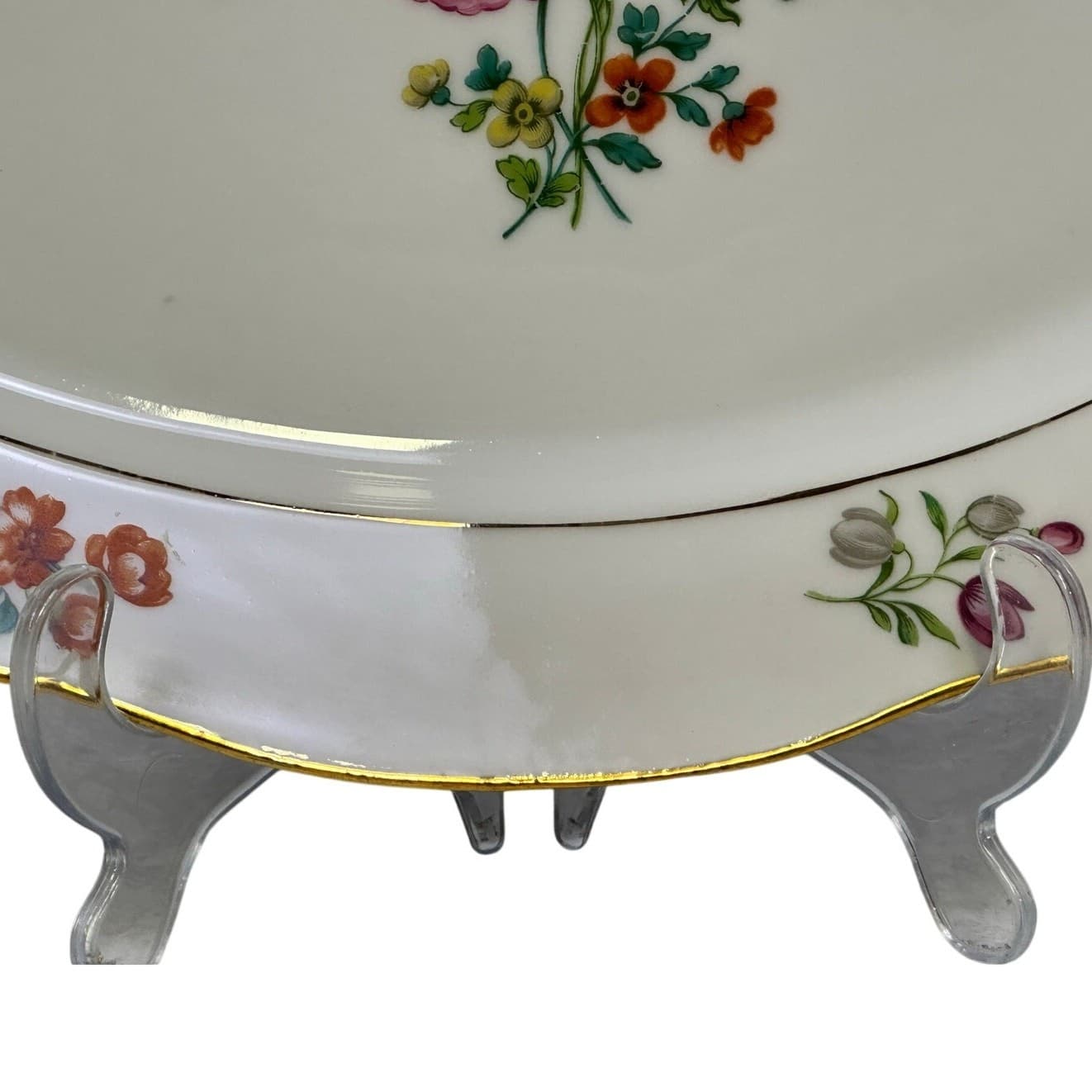 AJCO (AJ07) Vintage 1930's Gold Trim Flower Oval 16 x11 Serving Platter - Thumbnail 6
