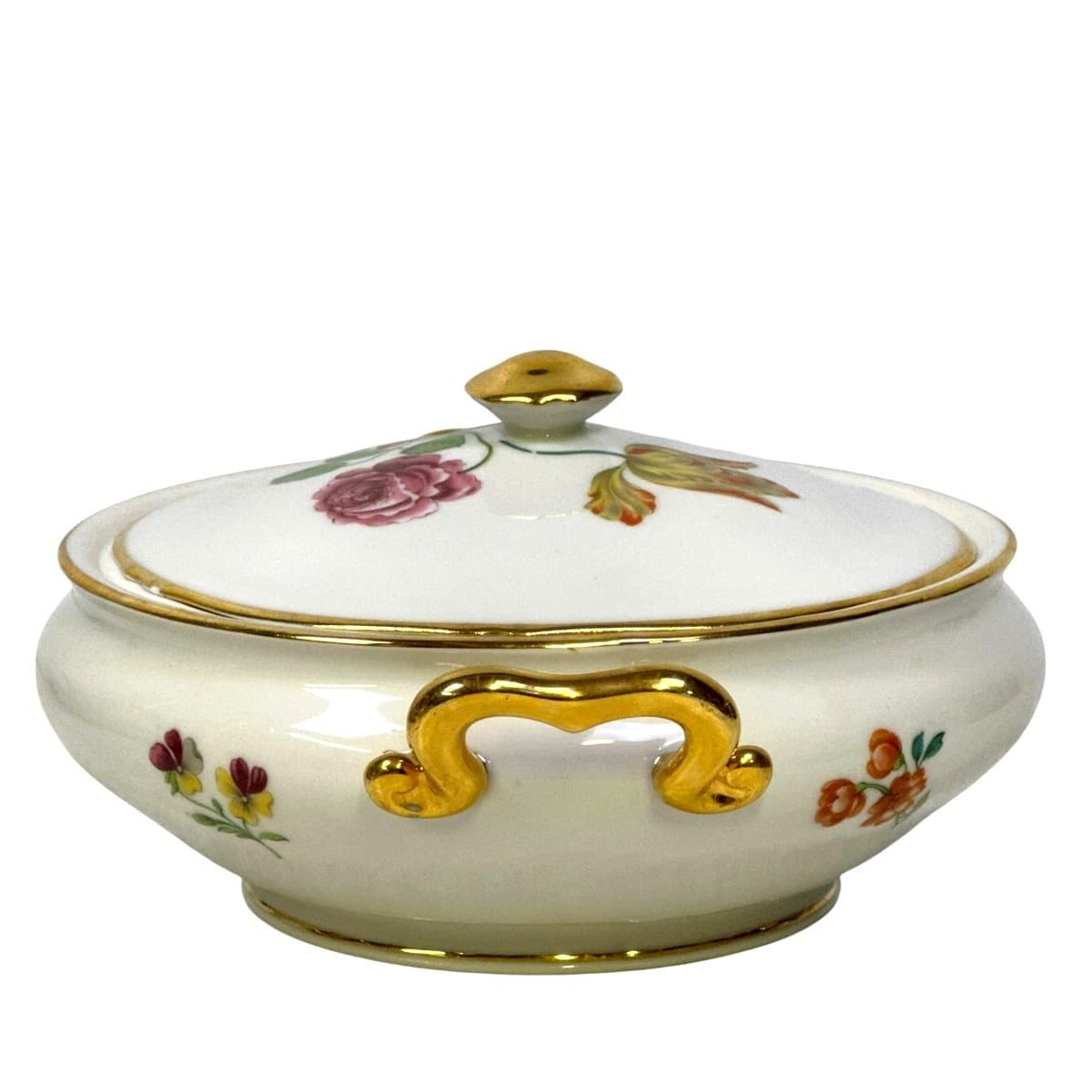 AJCO (AJ07) Vintage 1930's Gold Trim 'Flower' Round Covered Serving Dish - Thumbnail 2