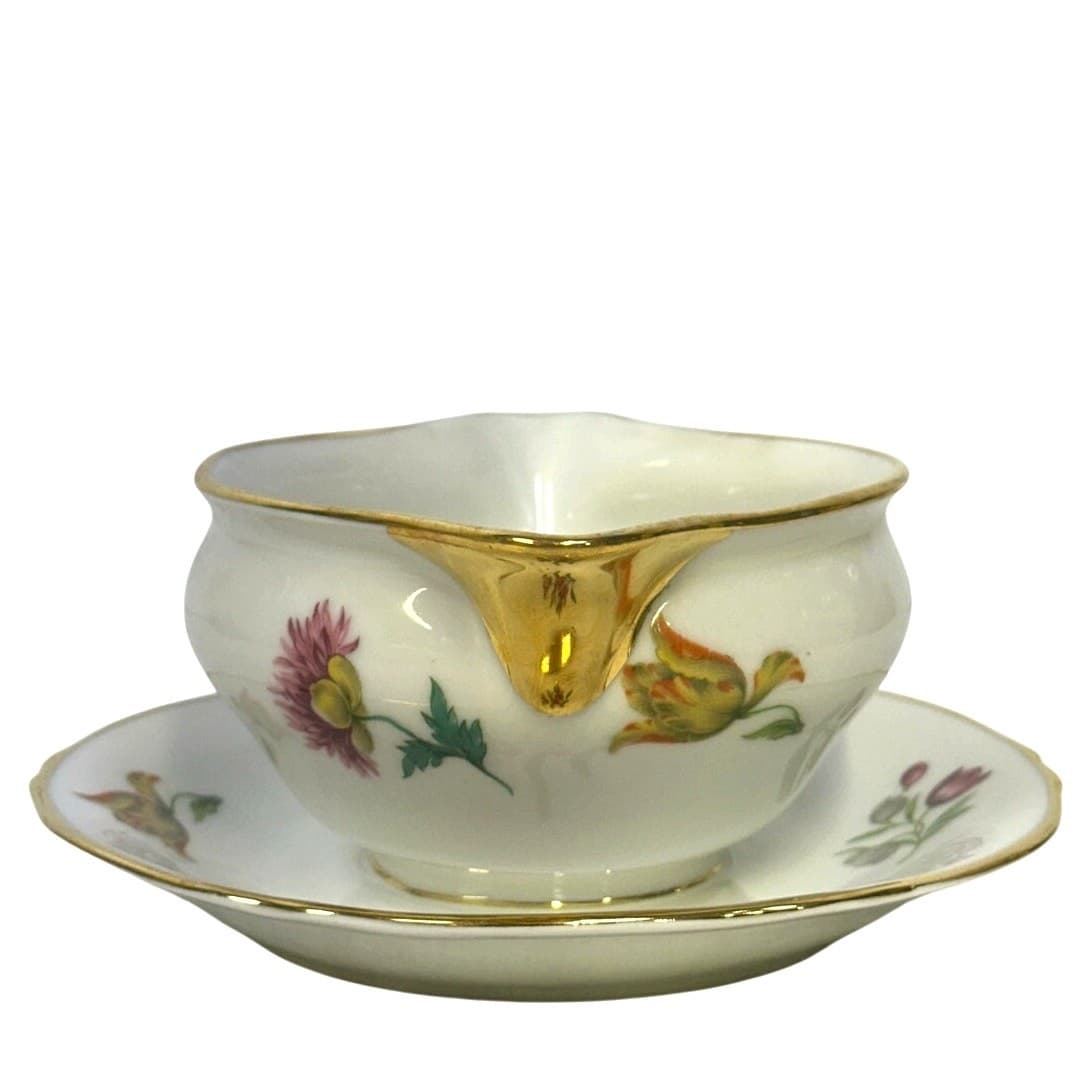 AJCO (AJ07) Vintage 1930's Gold Trim 'Flower' Gravy Boat/Attached Underplate - Thumbnail 2