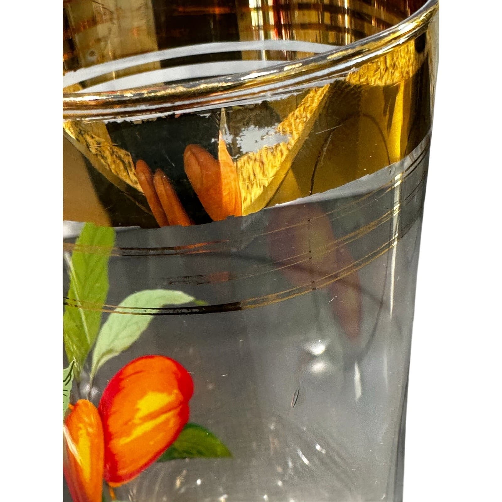 West Virginia Glass Company Vintage 1950's 'Orchard' Gold Hi-Ball Glasses-Set 4 - Thumbnail 14