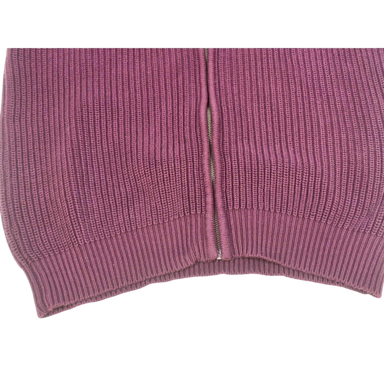 L L Bean 0 FHT4 Men's Large Cable Knit Sweater Burgundy 100% Cotton Full Zip - Thumbnail 6