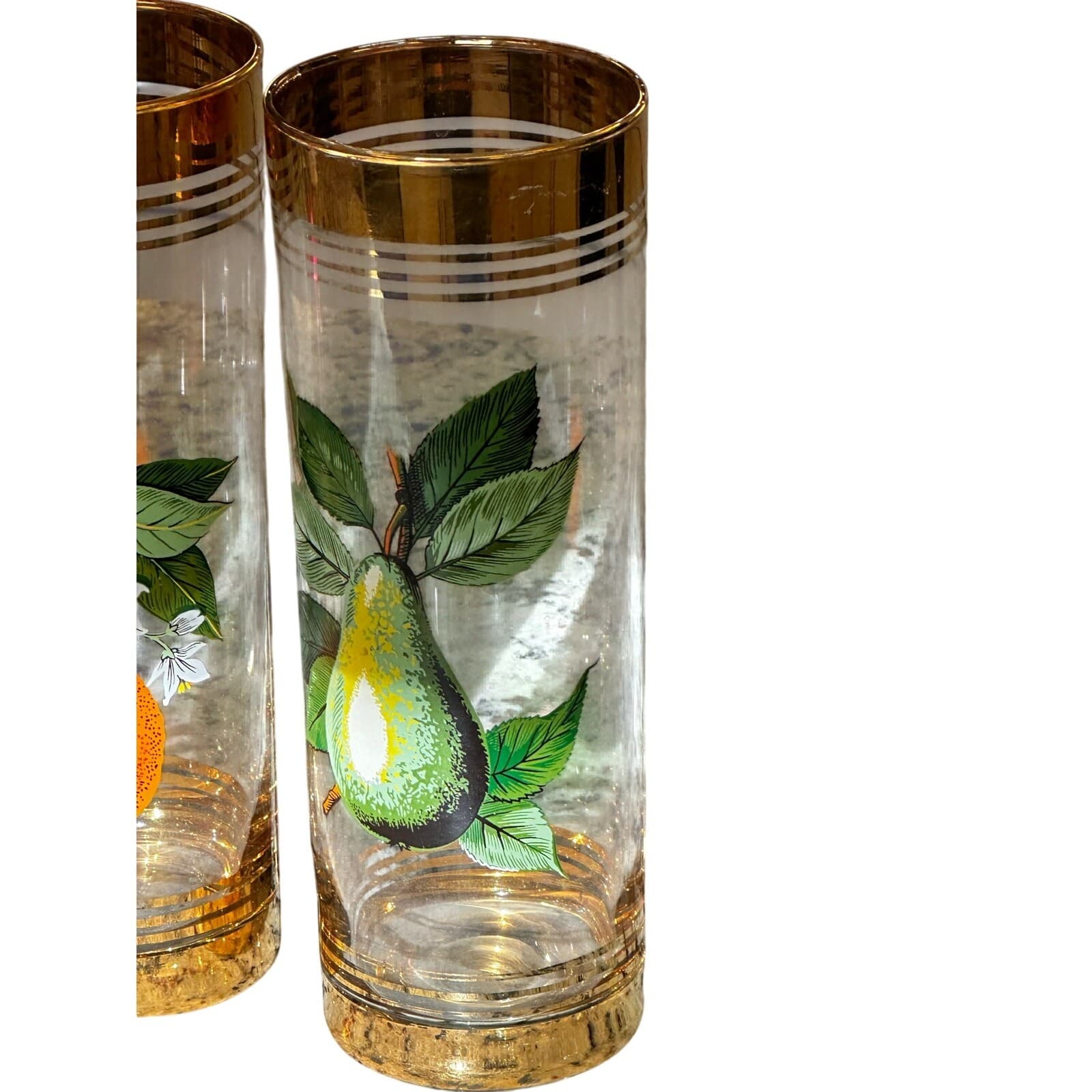 West Virginia Glass Company Vintage 1950's 'Orchard' Gold Hi-Ball Glasses-Set 4 - Thumbnail 5