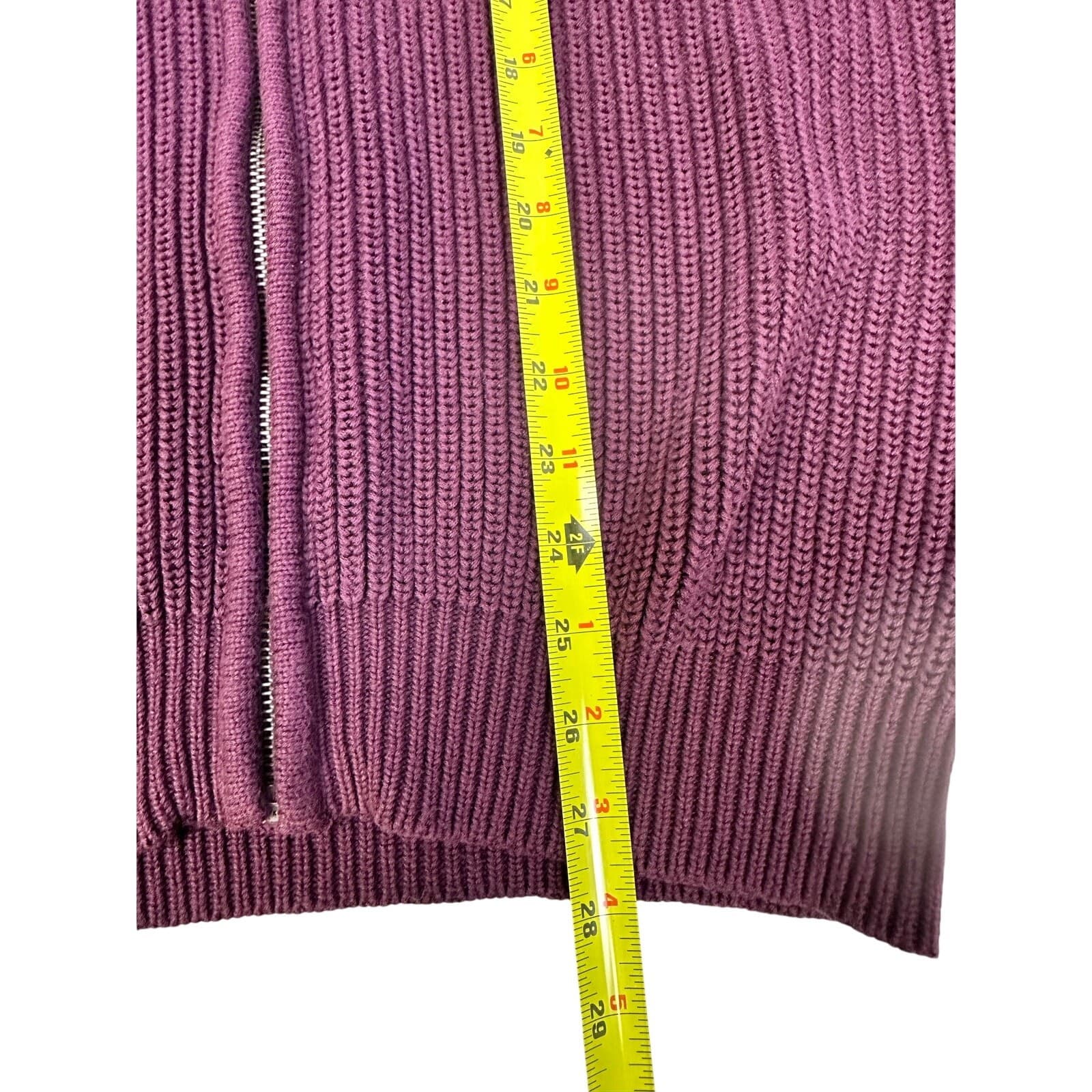L L Bean 0 FHT4 Men's Large Cable Knit Sweater Burgundy 100% Cotton Full Zip - Thumbnail 10