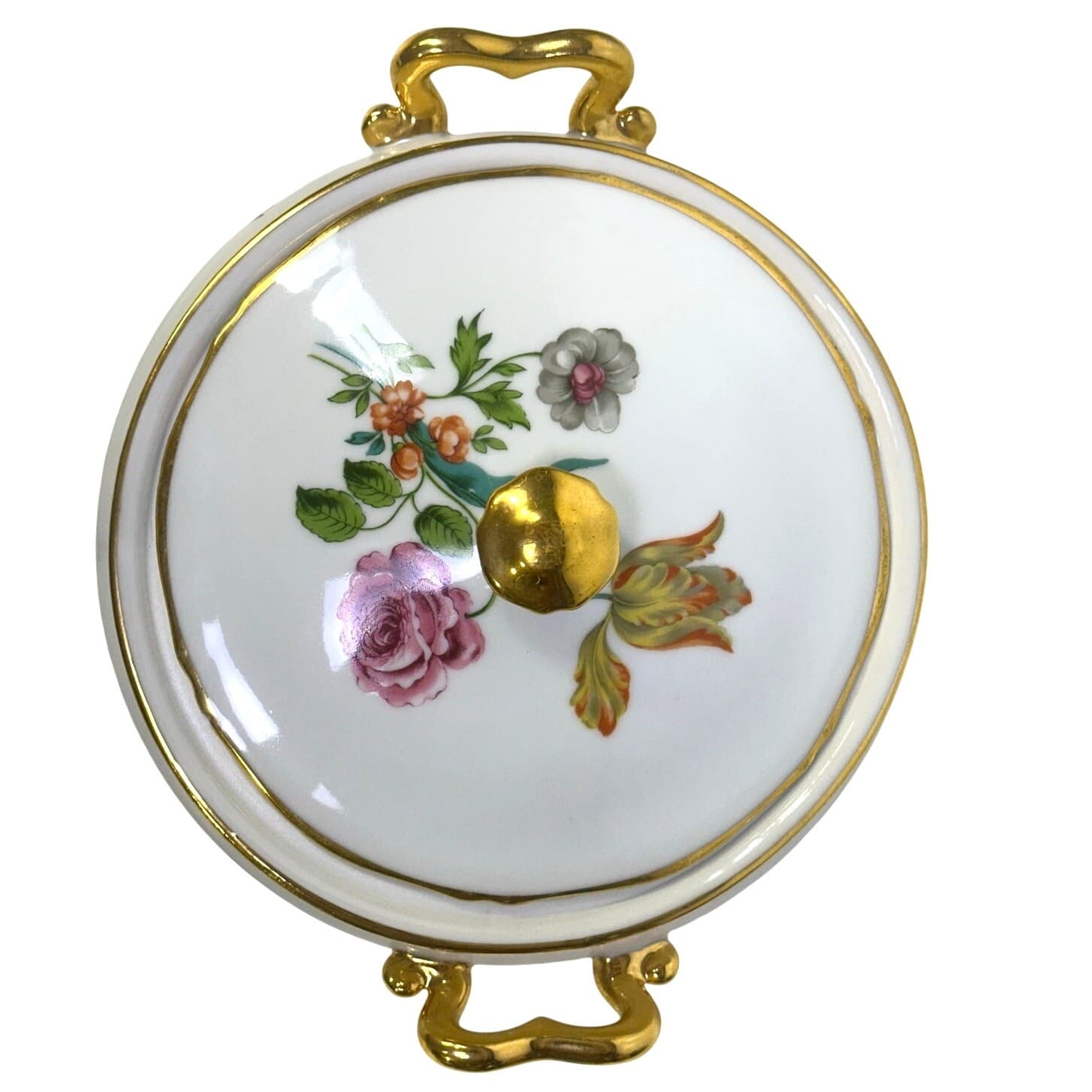 AJCO (AJ07) Vintage 1930's Gold Trim 'Flower' Round Covered Serving Dish - Thumbnail 5