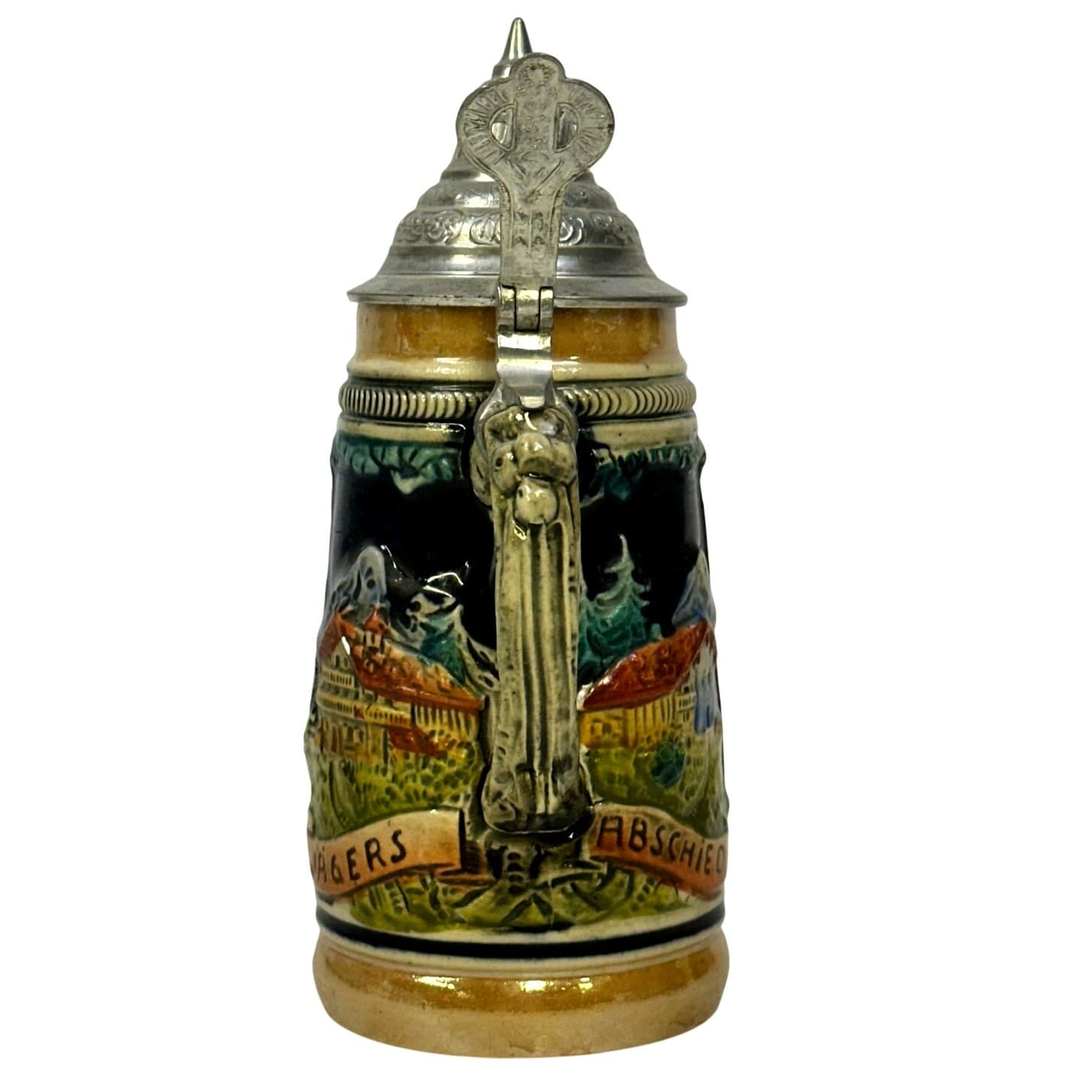 DBGM German 1/8 L 6.5" 'Jagers' Beer Stein with Decorative Lid - Thumbnail 4