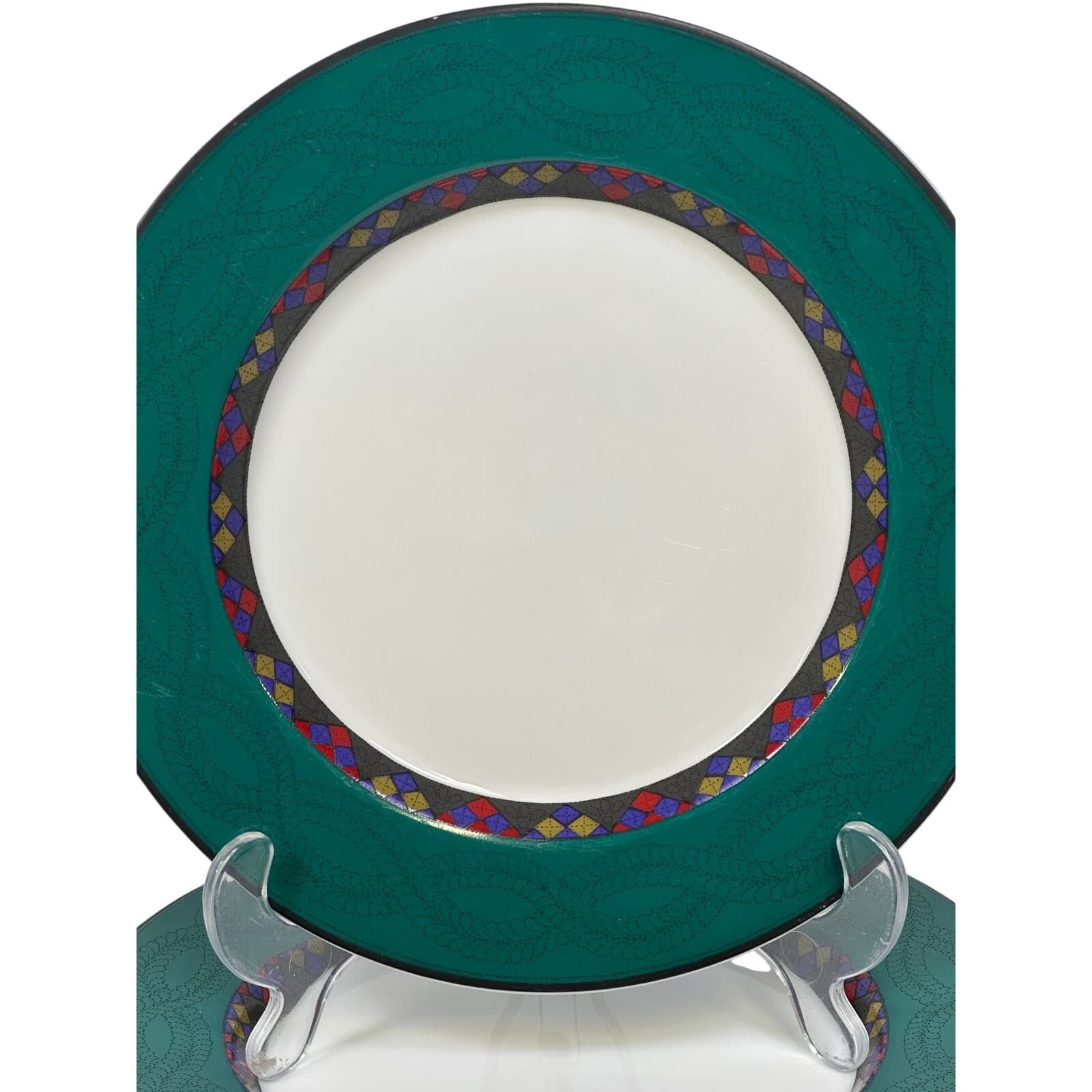 Dansk Portugal Retired 1993-1998 'Quiltings Emerald Braid' 9" Salad Plate-Set 2 - Thumbnail 2