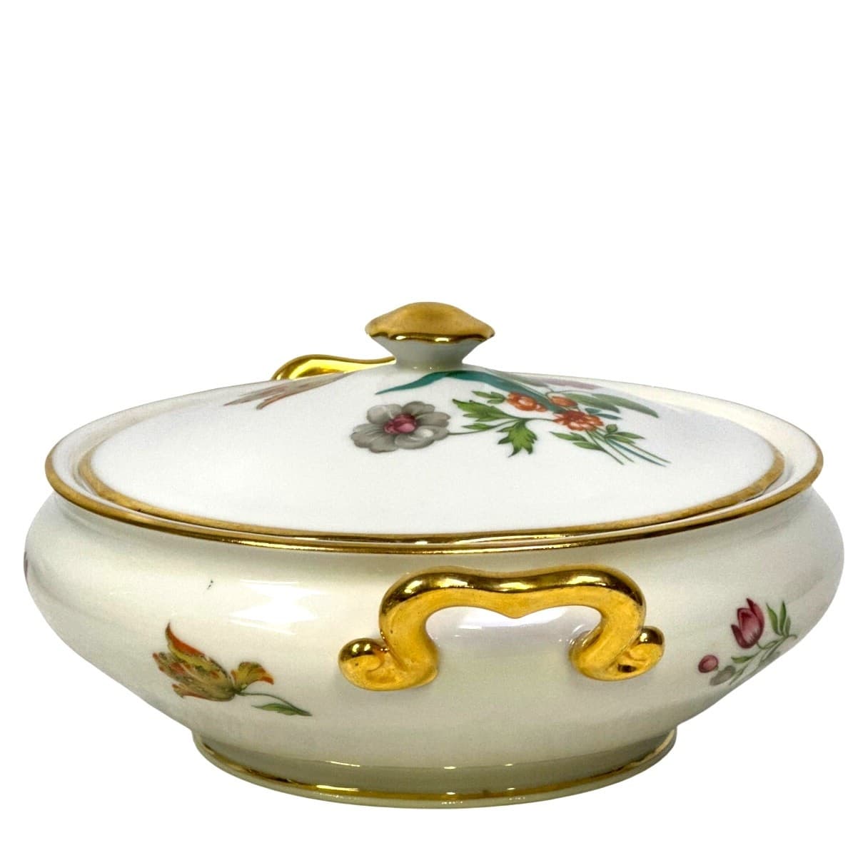 AJCO (AJ07) Vintage 1930's Gold Trim 'Flower' Round Covered Serving Dish - Thumbnail 4