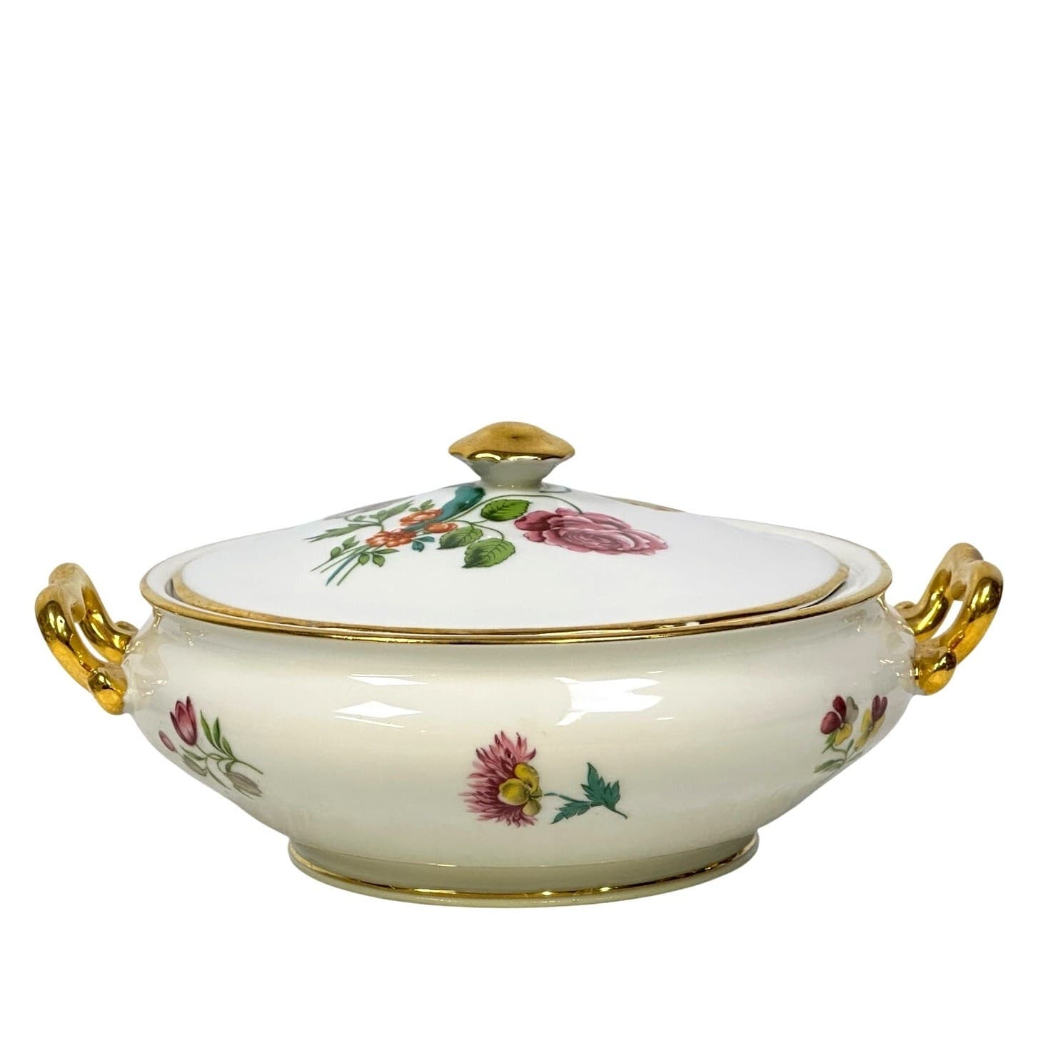 AJCO (AJ07) Vintage 1930's Gold Trim 'Flower' Round Covered Serving Dish - Thumbnail 3