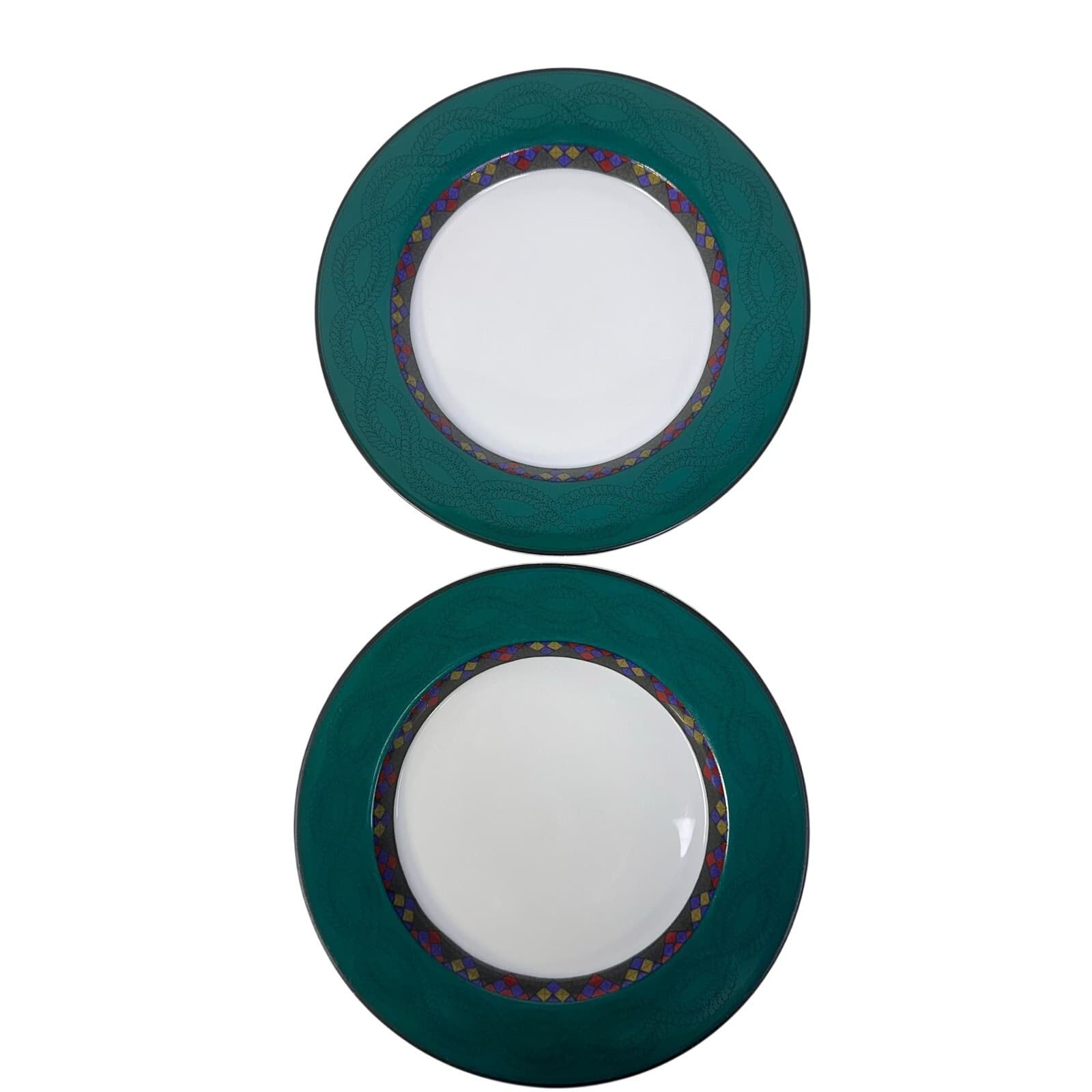 Dansk Portugal Retired 1993-1998 'Quiltings Emerald Braid' 9" Salad Plate-Set 2 - Thumbnail 5