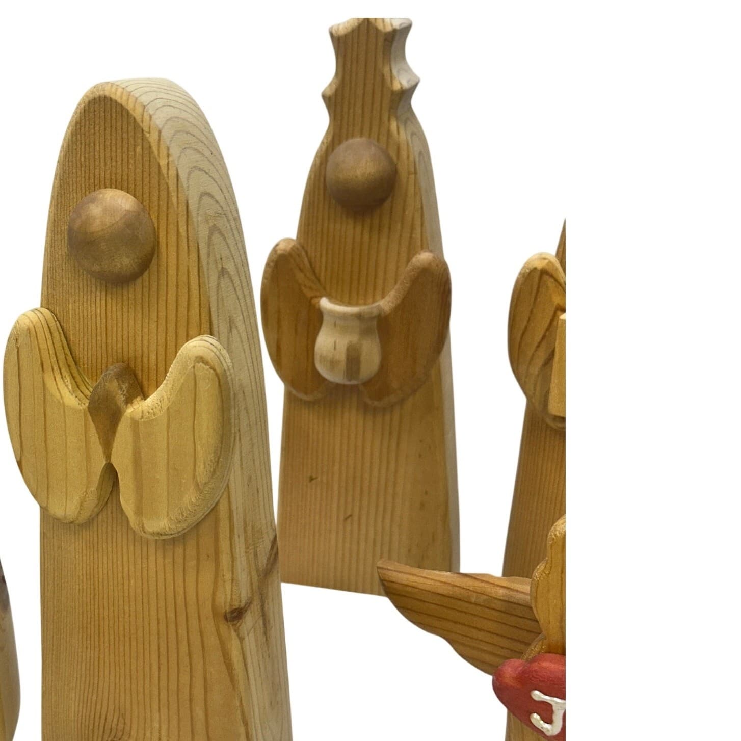 Rustic Wooden Crafted 9-Piece Nativity Holy Family Three Kings Angels Sheep - Thumbnail 3