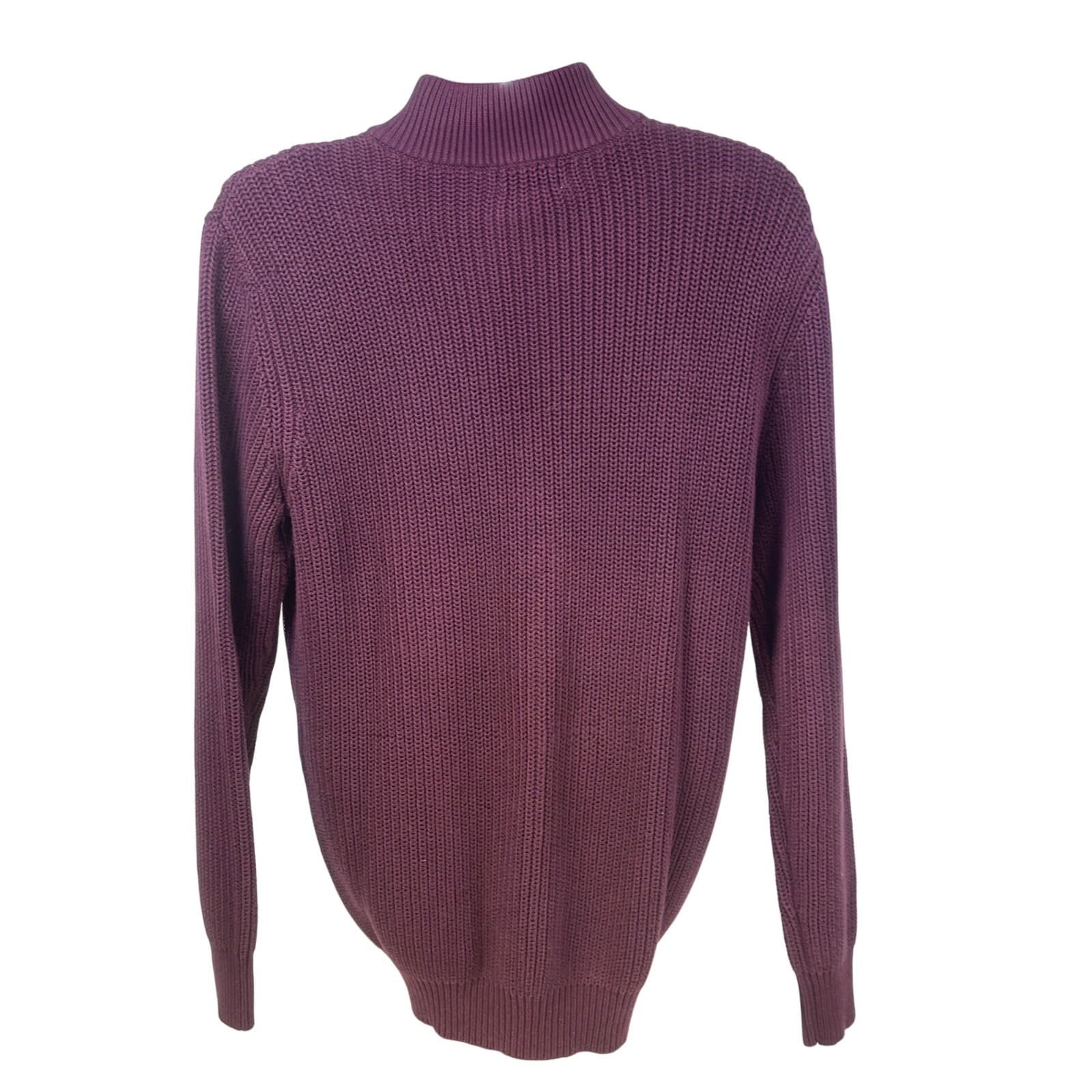 L L Bean 0 FHT4 Men's Large Cable Knit Sweater Burgundy 100% Cotton Full Zip - Thumbnail 3