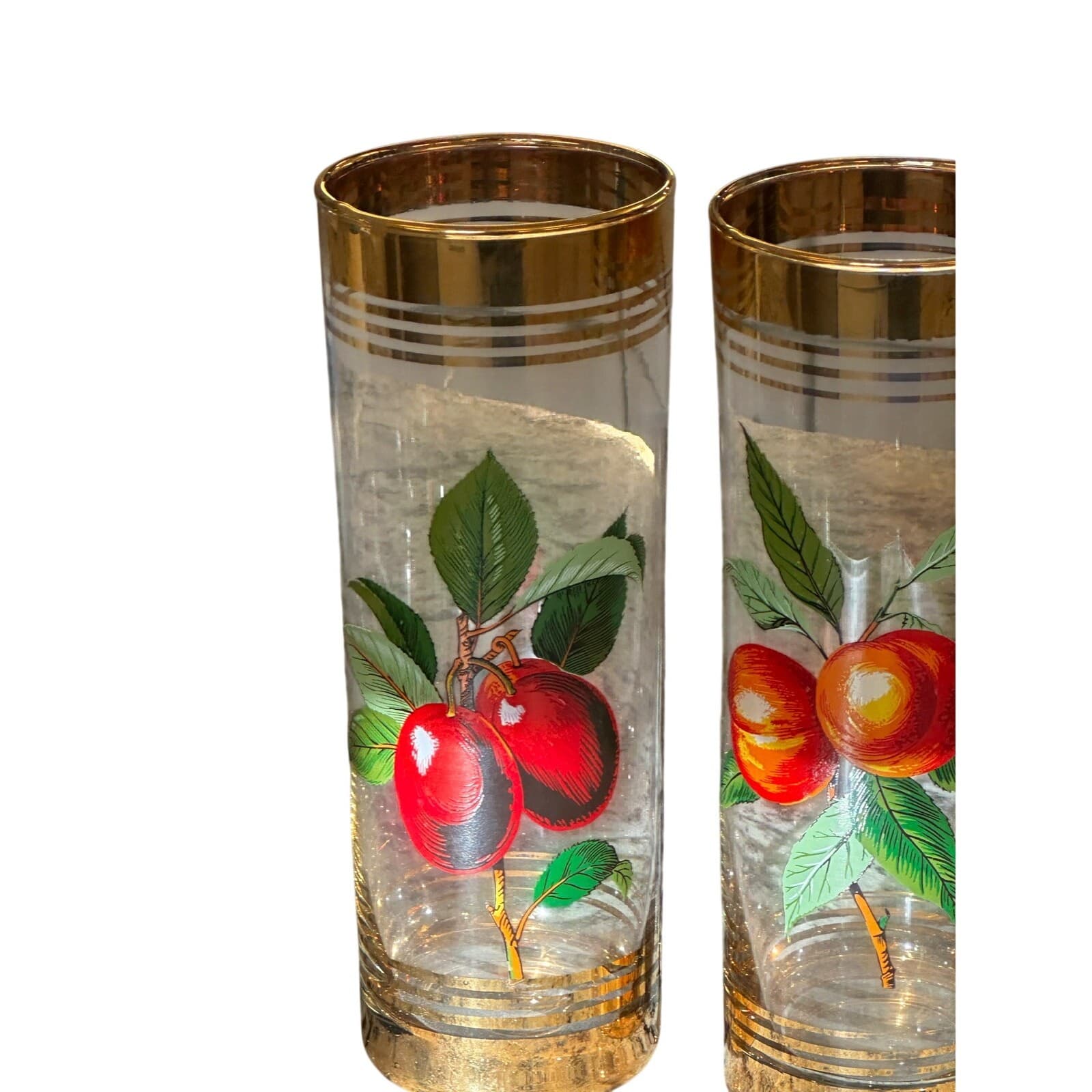 West Virginia Glass Company Vintage 1950's 'Orchard' Gold Hi-Ball Glasses-Set 4 - Thumbnail 2