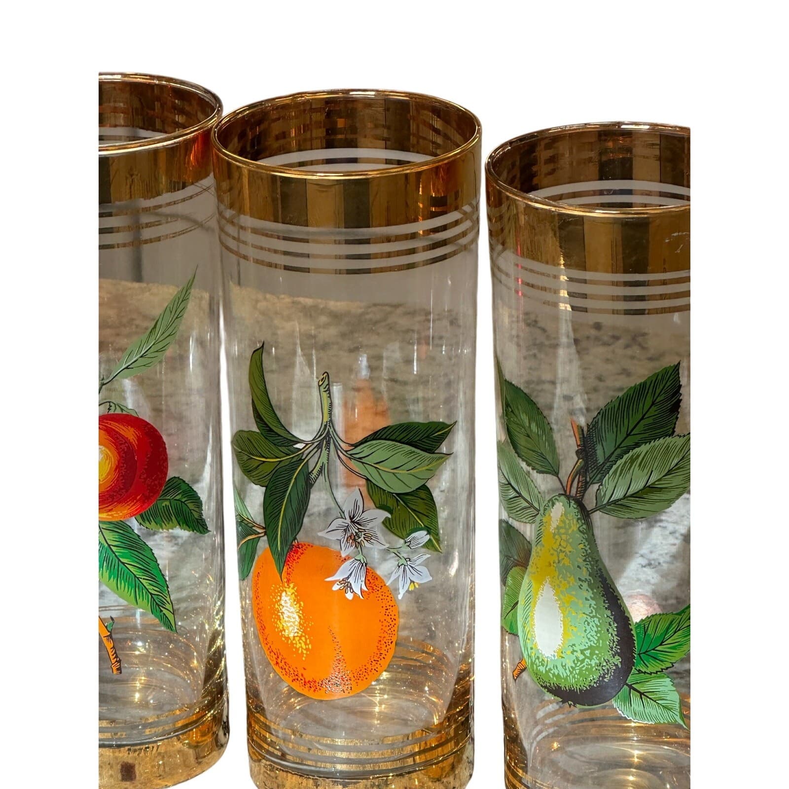 West Virginia Glass Company Vintage 1950's 'Orchard' Gold Hi-Ball Glasses-Set 4 - Thumbnail 4