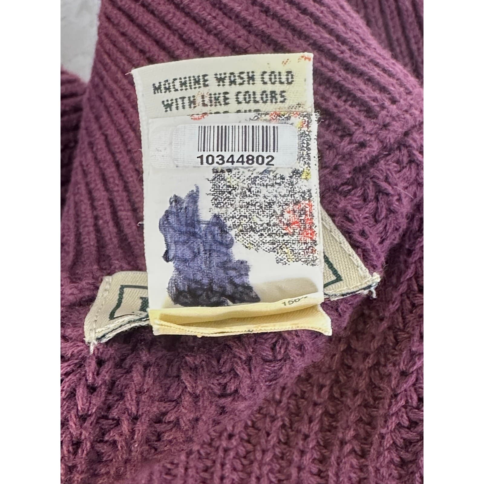 L L Bean 0 FHT4 Men's Large Cable Knit Sweater Burgundy 100% Cotton Full Zip - Thumbnail 11