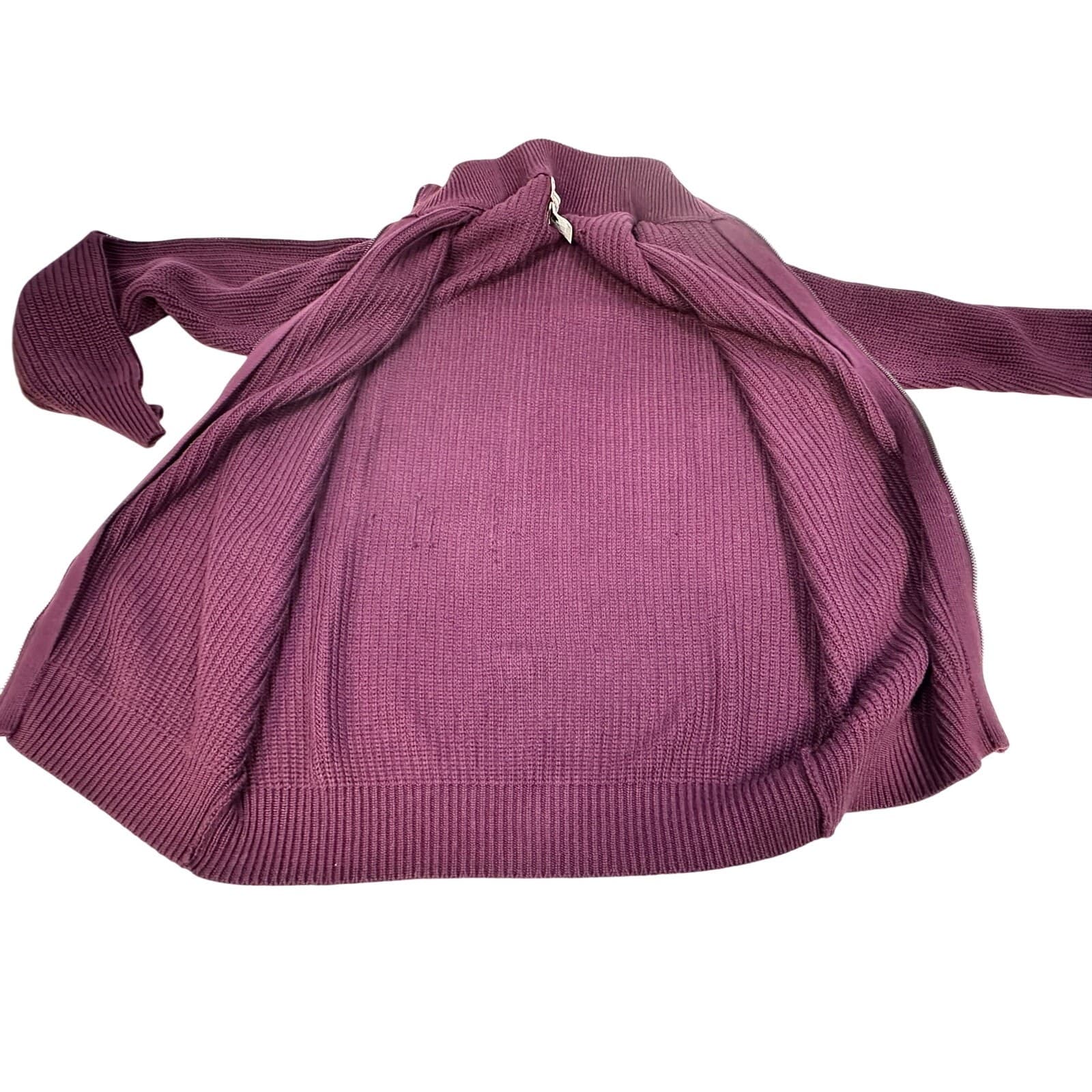 L L Bean 0 FHT4 Men's Large Cable Knit Sweater Burgundy 100% Cotton Full Zip - Thumbnail 12