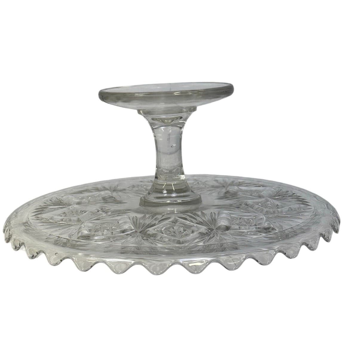 EAPG Diamond and Sheaf Scalloped Edge Late 19th Century 12.25" Cake Stand - Thumbnail 6