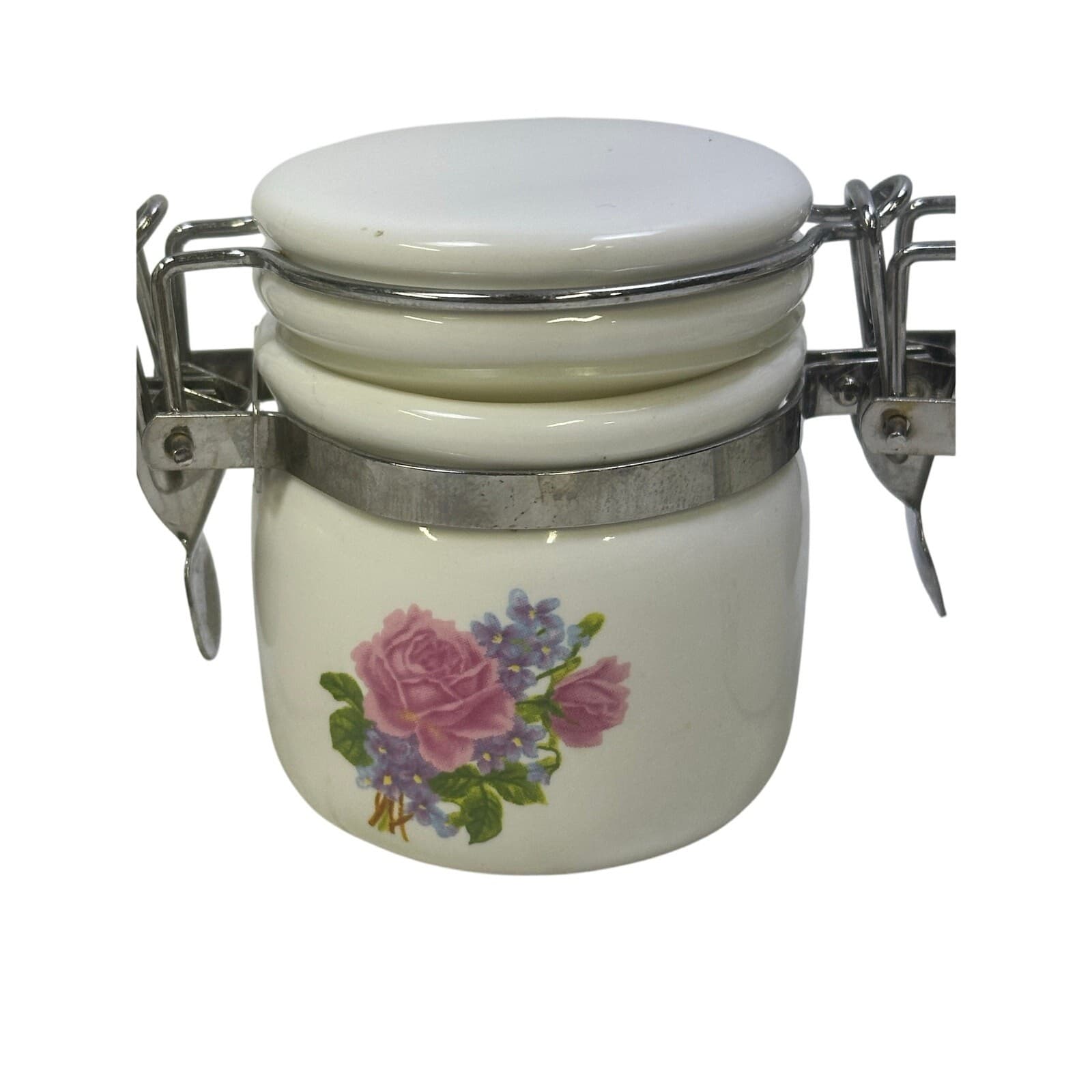WCL Ceramic Mini Floral Design Spice Jar Canisters with Wooden Spoons-Set of 6 - Thumbnail 2