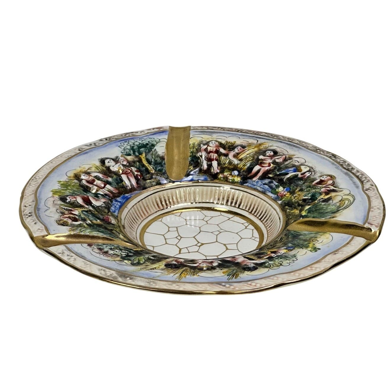 Capodimonte Italian Vintage 1950-1970 Raised Relief Porcelain 11.5" Ash Tray - Thumbnail 2