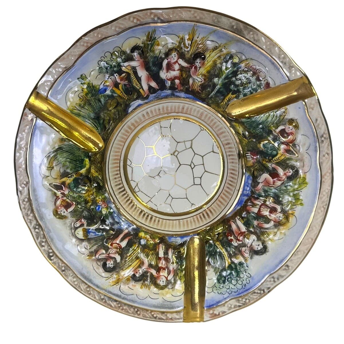 Capodimonte Italian Vintage 1950-1970 Raised Relief Porcelain 11.5" Ash Tray - Thumbnail 3