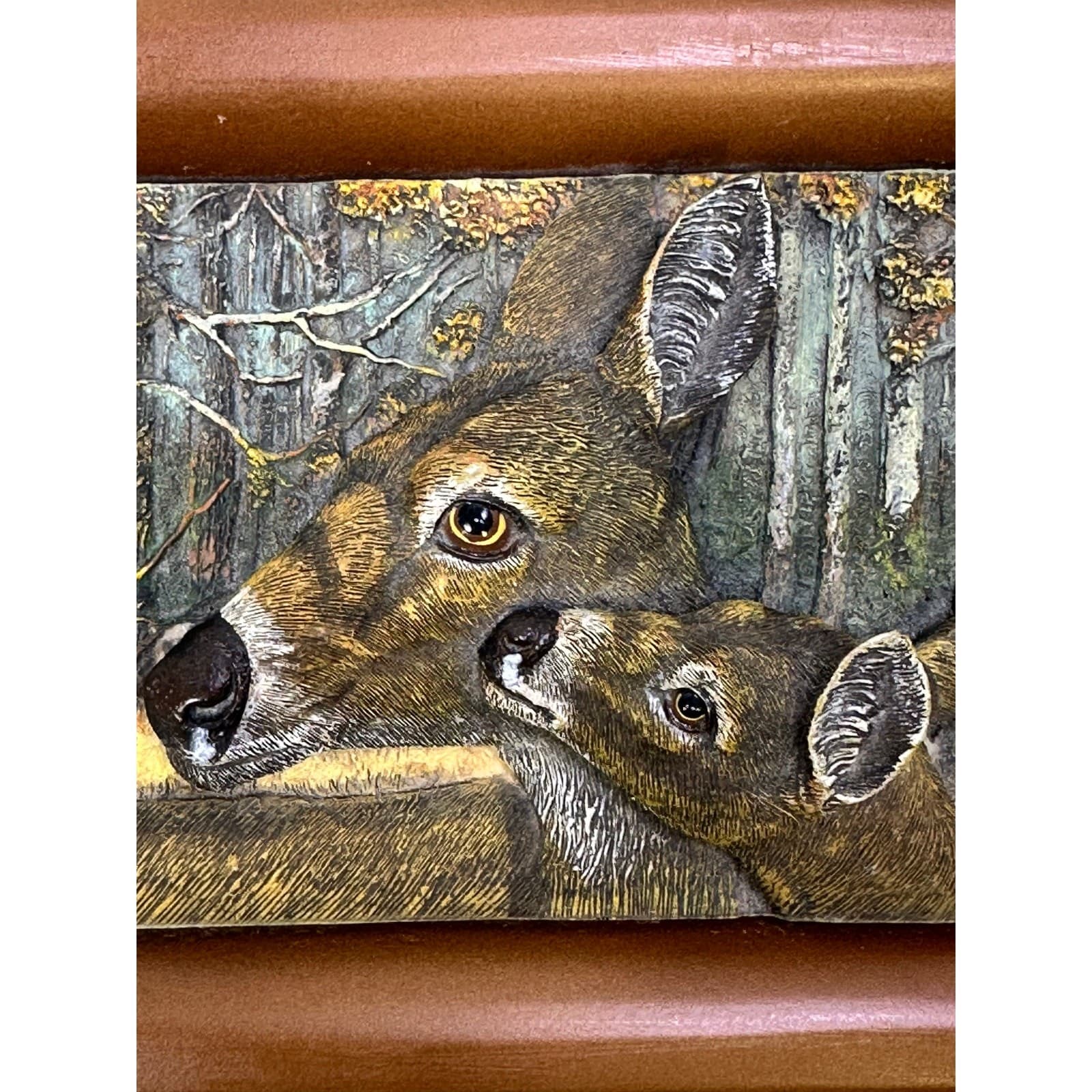 Raised Relief Doe & Fawn Deer Inlay Decorative Lined Wooden Trinket/Jewelry Box - Thumbnail 5