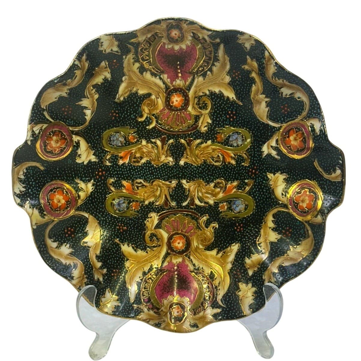 Large Satsuma Style Vintage Mid Century Cloisonne Ruffle Edge 10.25" Bowl - Thumbnail 2