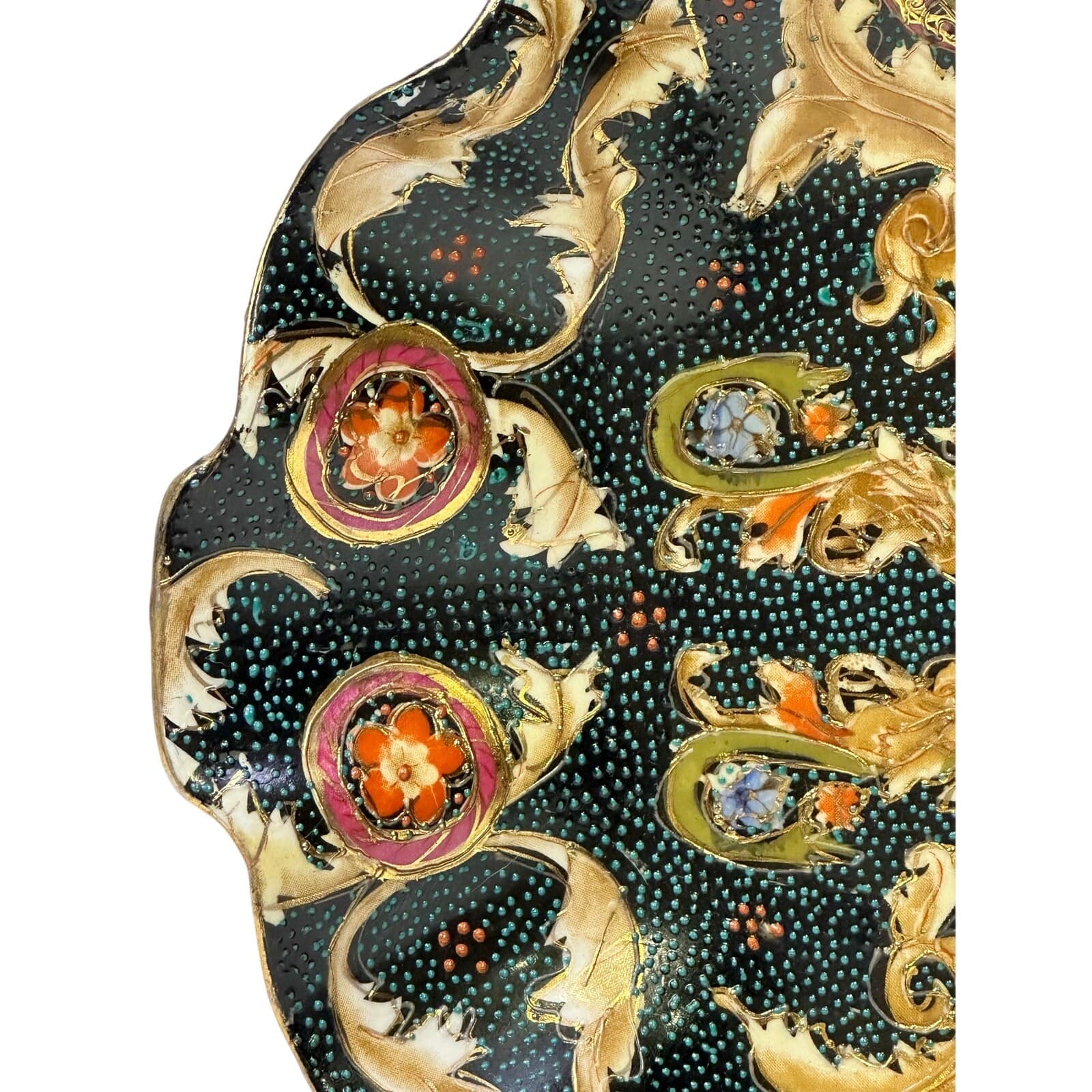 Large Satsuma Style Vintage Mid Century Cloisonne Ruffle Edge 10.25" Bowl - Thumbnail 4