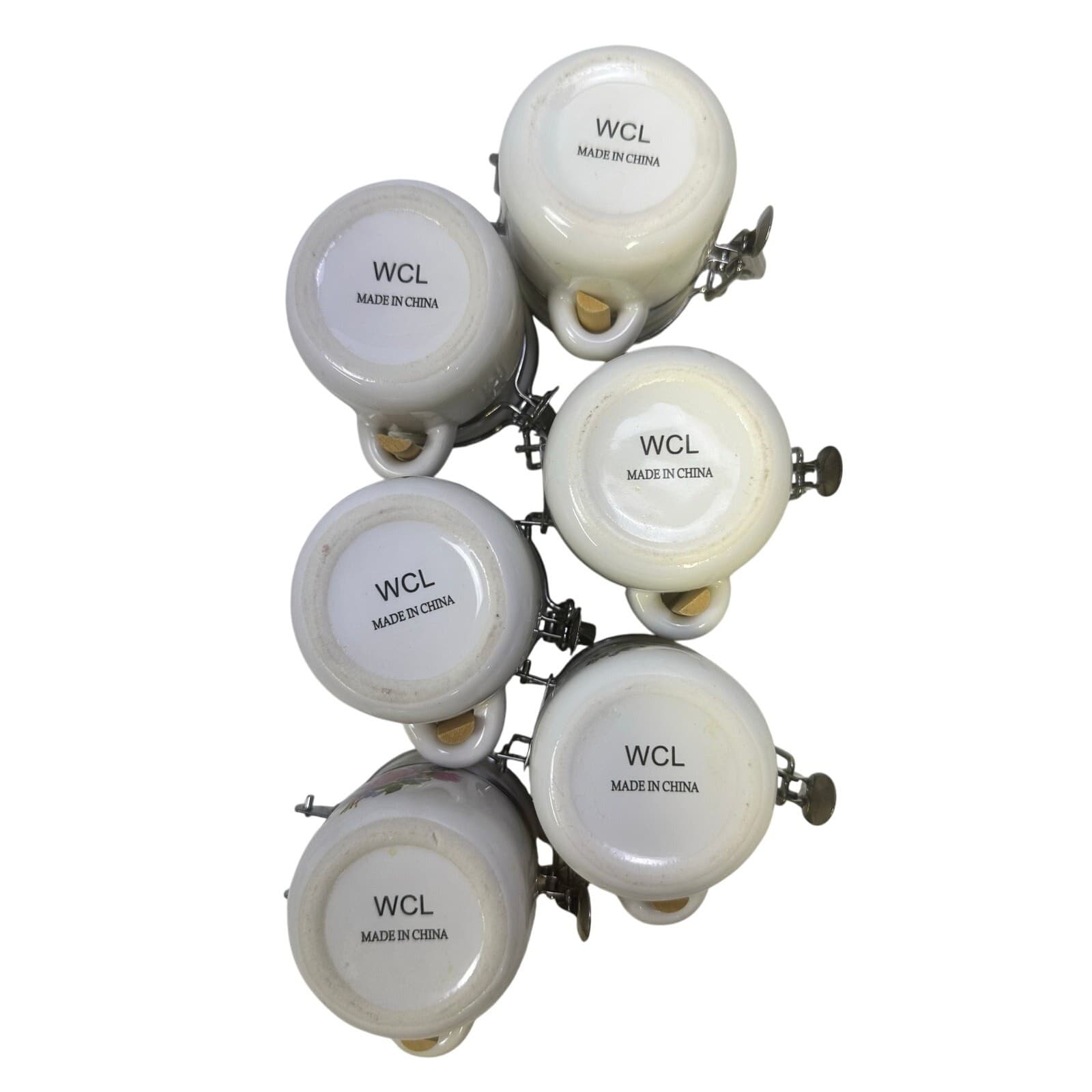 WCL Ceramic Mini Floral Design Spice Jar Canisters with Wooden Spoons-Set of 6 - Thumbnail 8