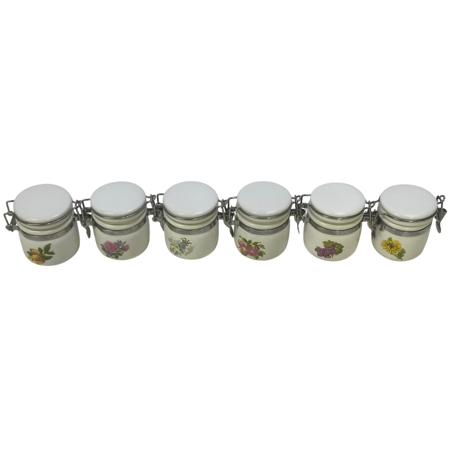 WCL Ceramic Mini Floral Design Spice Jar Canisters with Wooden Spoons-Set of 6 - Thumbnail 11