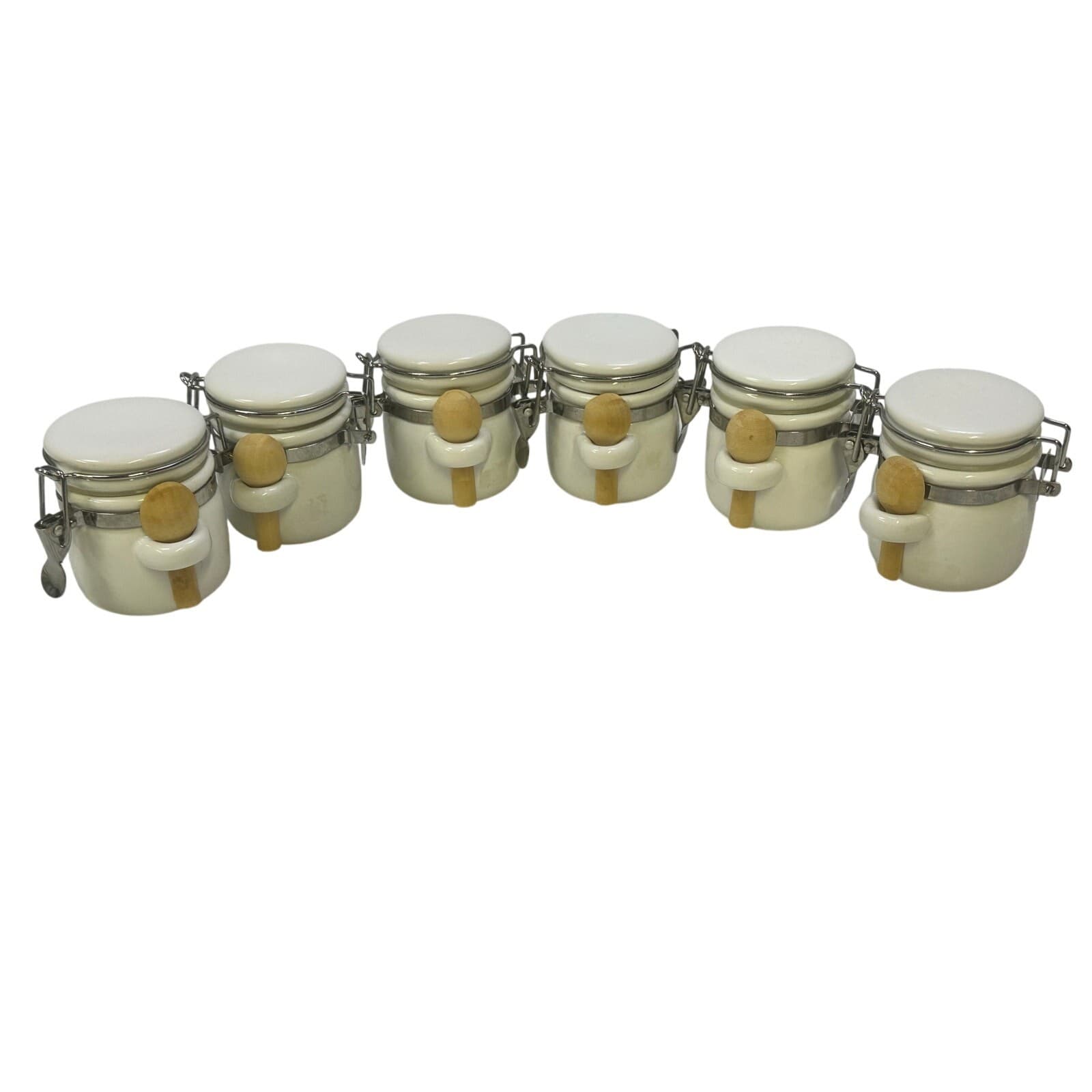 WCL Ceramic Mini Floral Design Spice Jar Canisters with Wooden Spoons-Set of 6 - Thumbnail 6