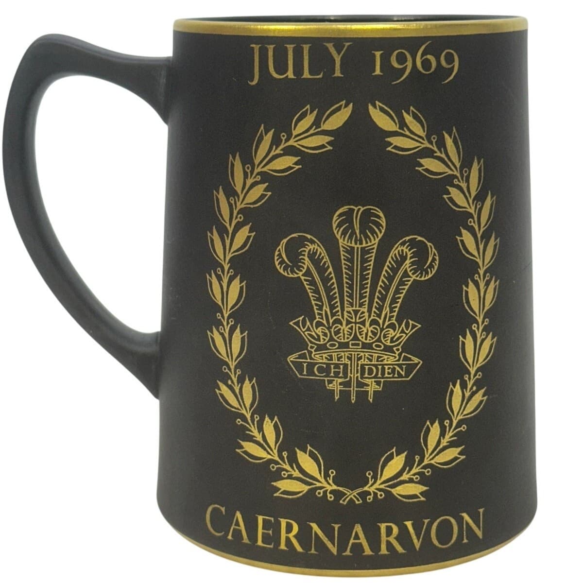 Wedgwood Black Basalt Jasperware 1969 Commemorative Tankard Mug Prince of Wales - Thumbnail 3
