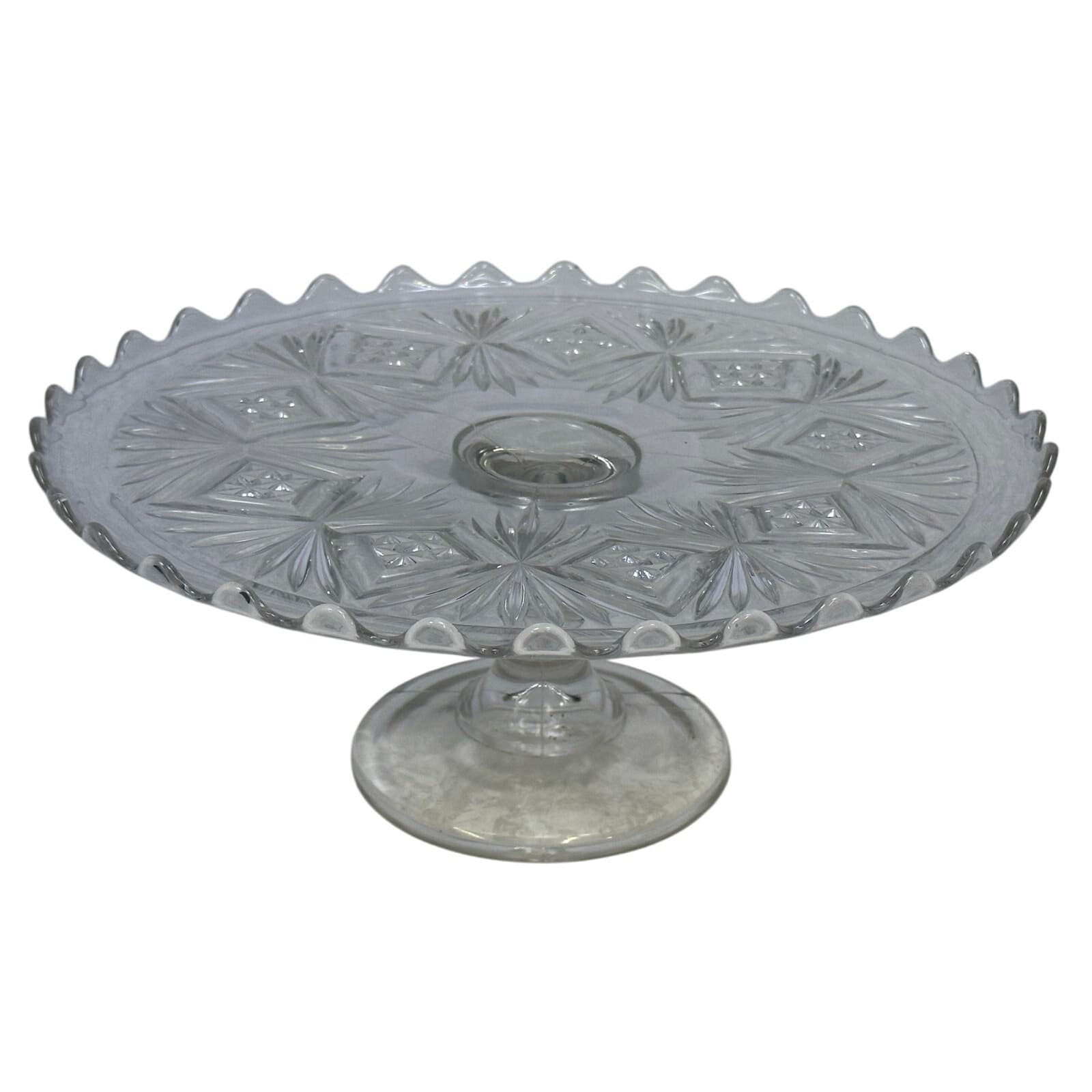 EAPG Diamond and Sheaf Scalloped Edge Late 19th Century 12.25" Cake Stand - Thumbnail 2