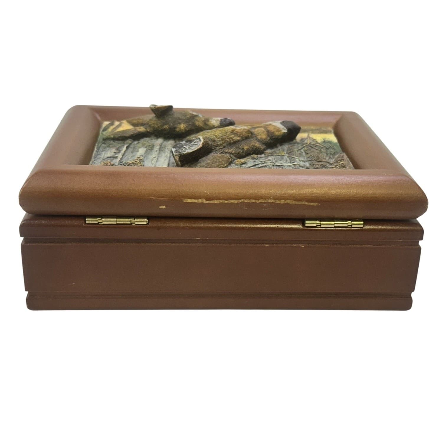 Raised Relief Doe & Fawn Deer Inlay Decorative Lined Wooden Trinket/Jewelry Box - Thumbnail 3