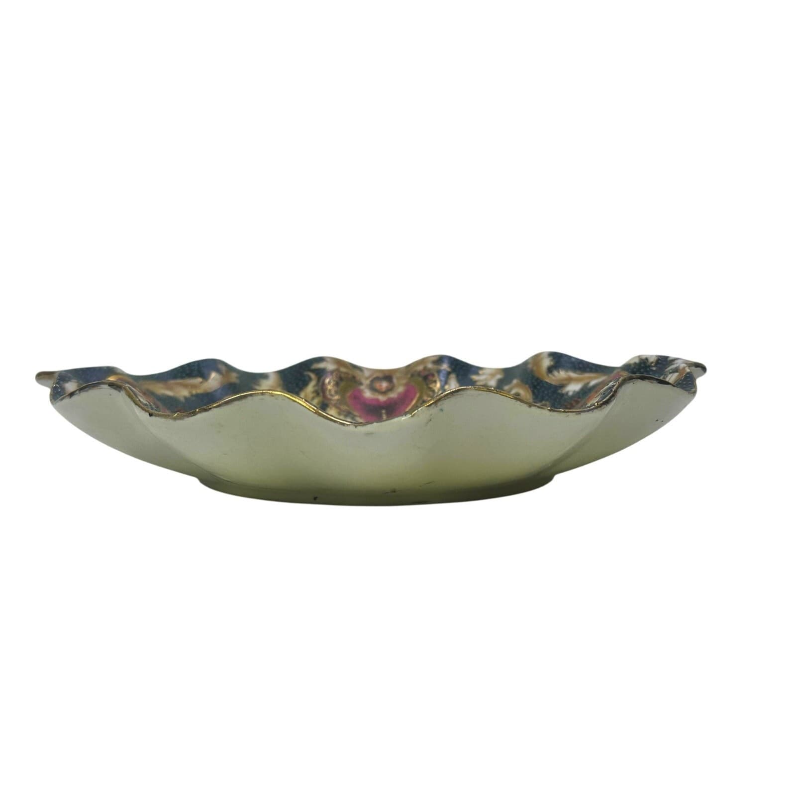 Large Satsuma Style Vintage Mid Century Cloisonne Ruffle Edge 10.25" Bowl