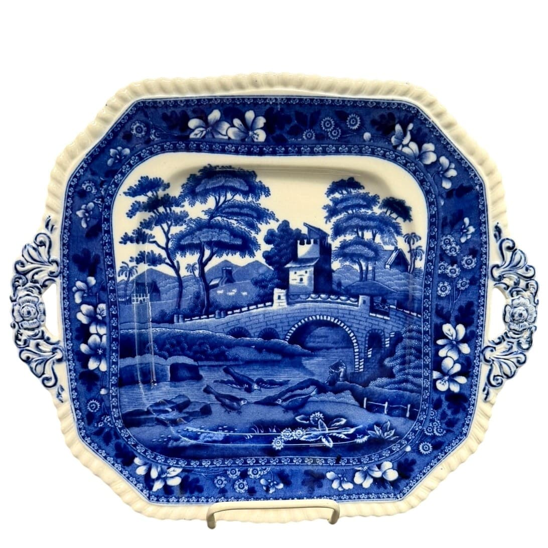 Antique Copeland Spode's Tower Blue Transferware Handle Platter Tray England 11"