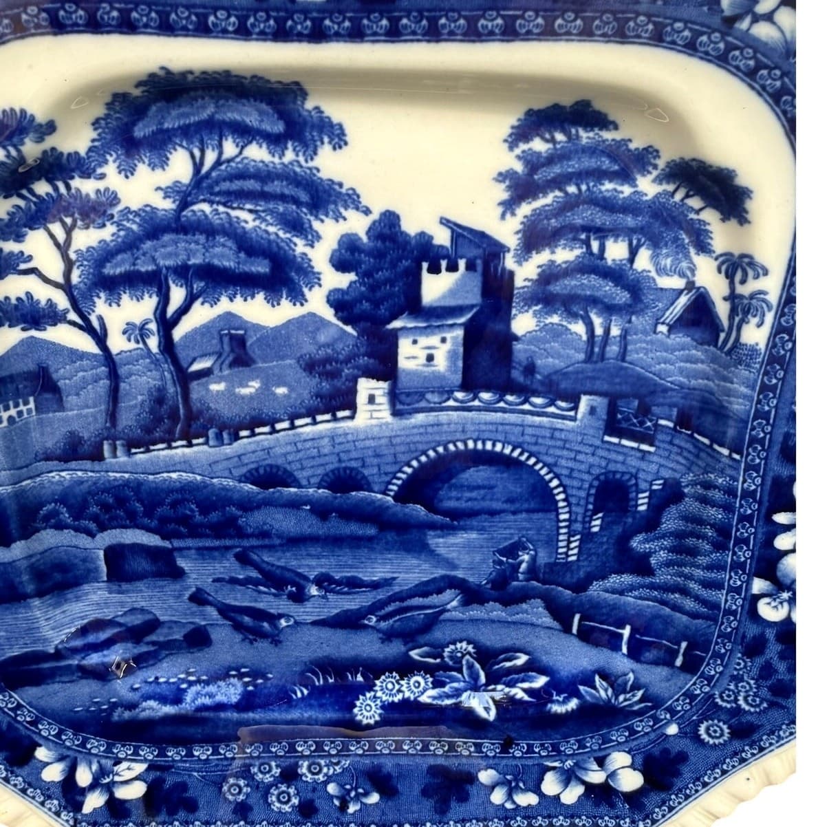 Antique Copeland Spode's Tower Blue Transferware Handle Platter Tray England 11" - Thumbnail 4
