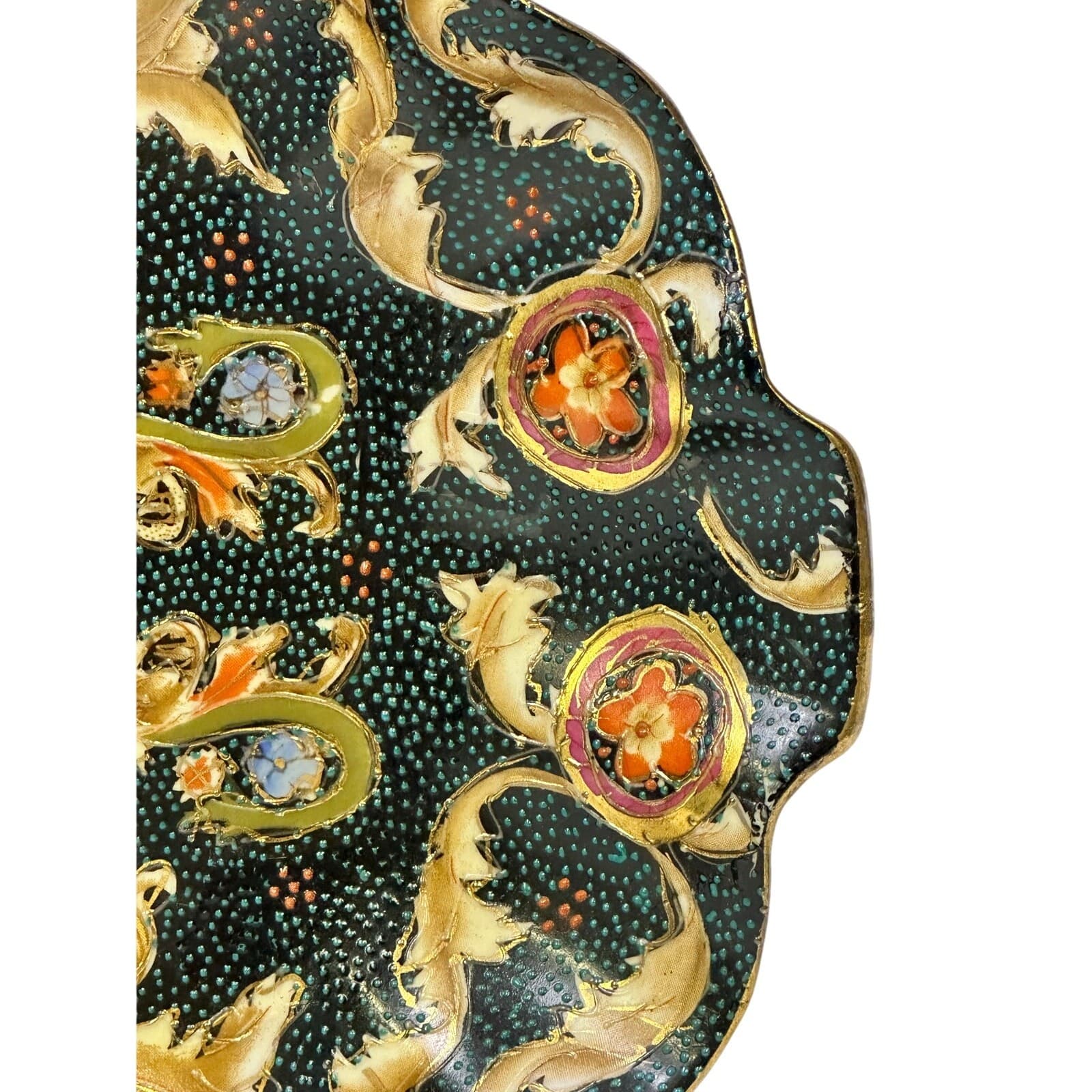 Large Satsuma Style Vintage Mid Century Cloisonne Ruffle Edge 10.25" Bowl - Thumbnail 6