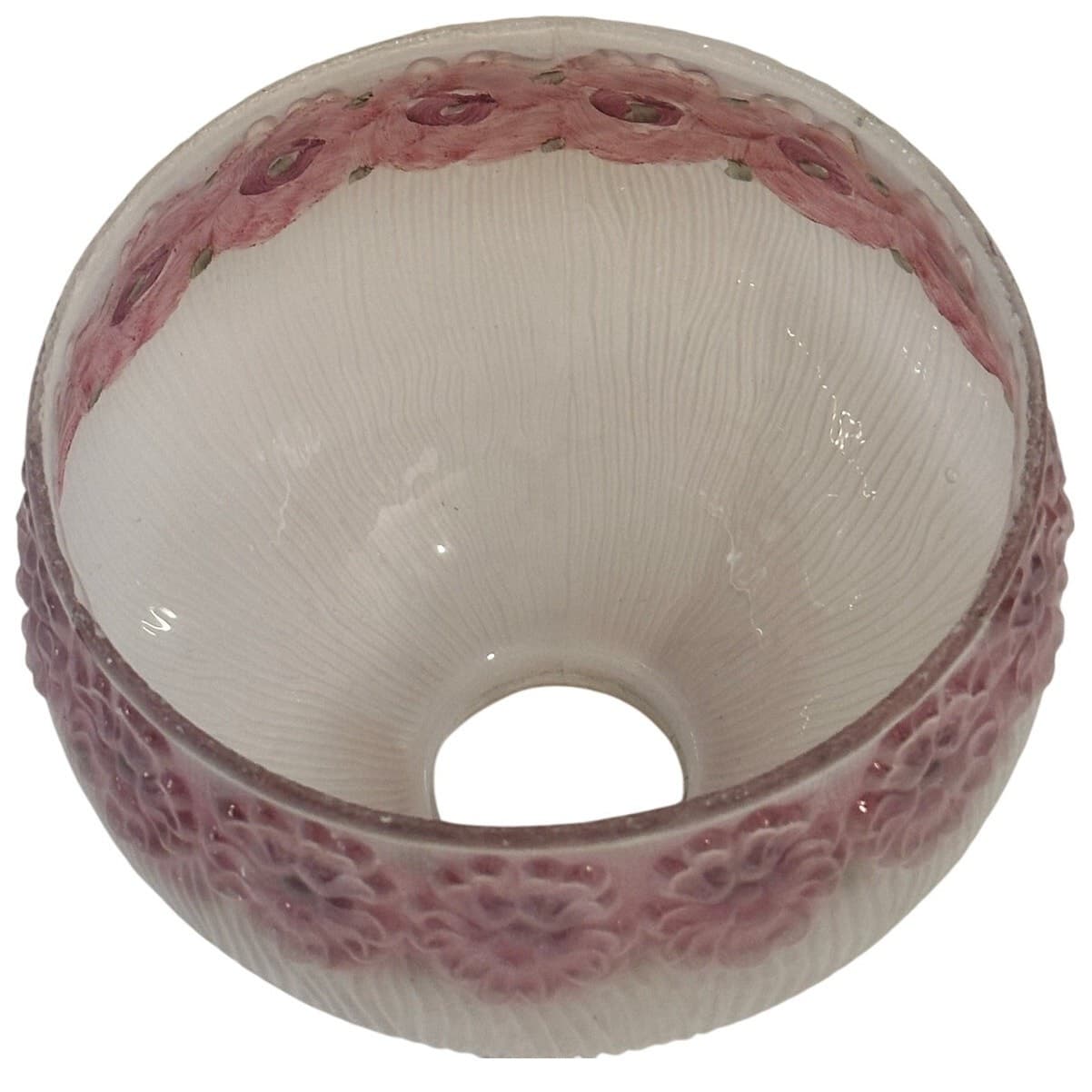 Round Ribbed Antique Floral Painted Embossed Frosted Glass 6.25" Shade - Thumbnail 3