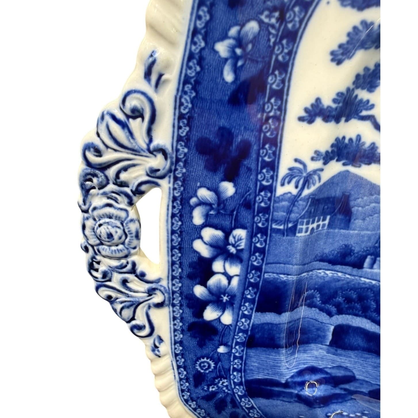 Antique Copeland Spode's Tower Blue Transferware Handle Platter Tray England 11" - Thumbnail 2