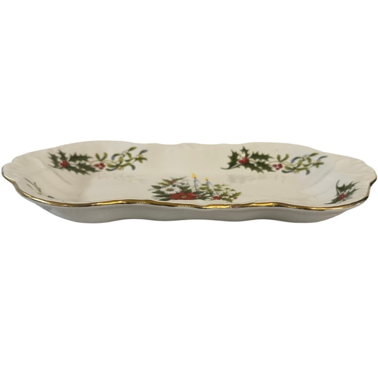 Aynsley & Co England Vintage Holly Berroes Poinsettia Candles Christmas Tray - Thumbnail 2