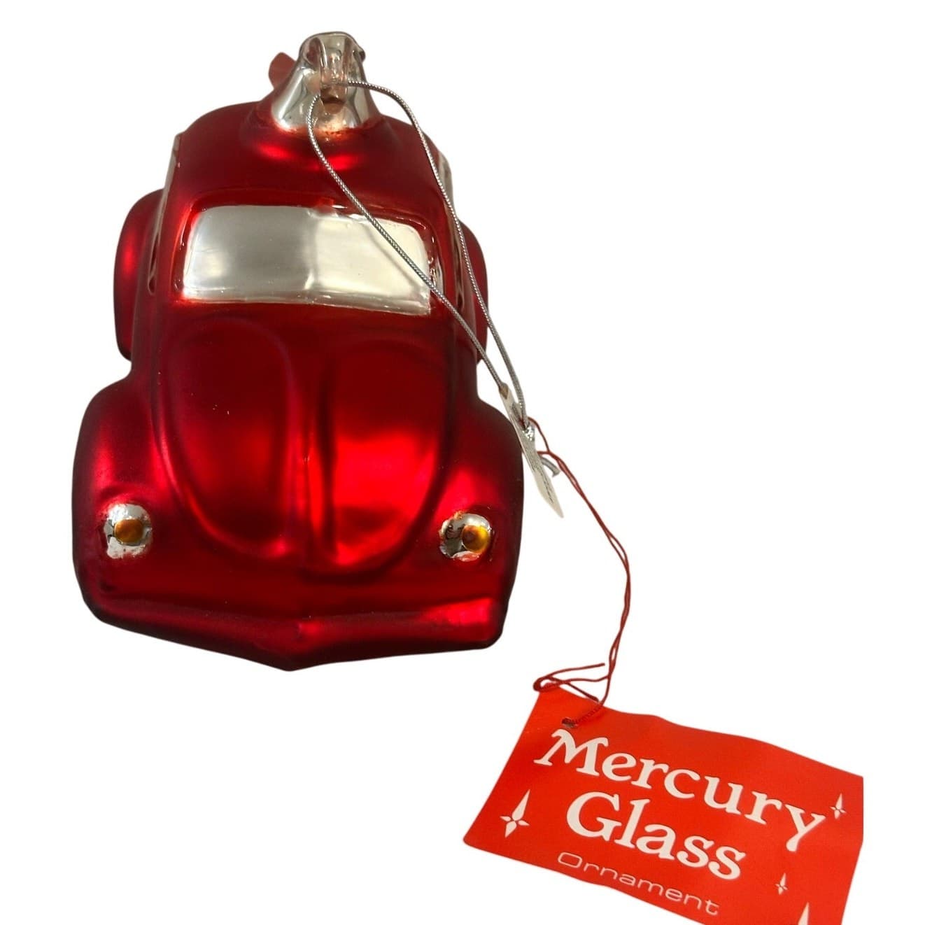 Dept 56 Handblown Mercury Glass Jumbo Christmas 'VW Beetle Wreath' Ornament-NWT - Thumbnail 2
