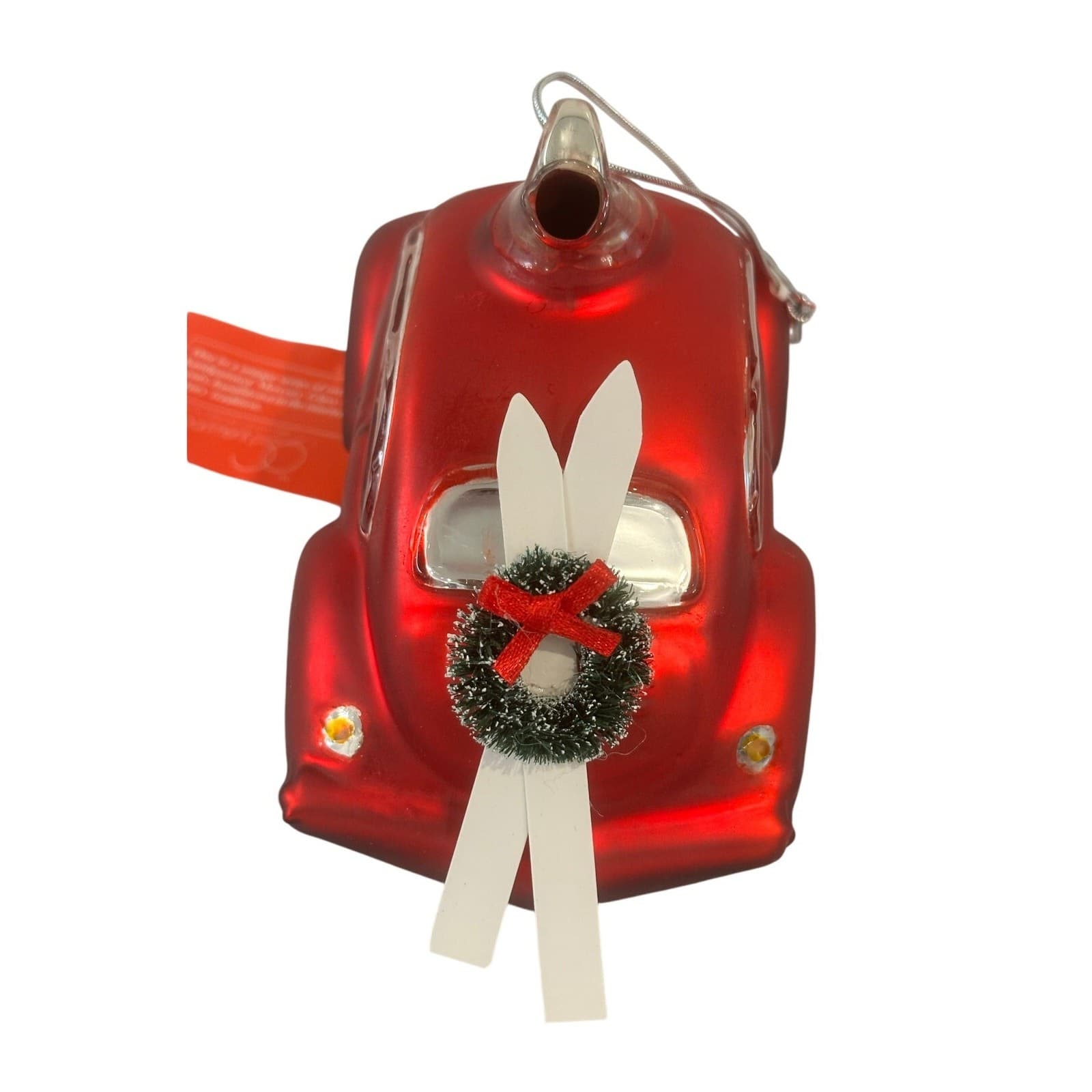 Dept 56 Handblown Mercury Glass Jumbo Christmas 'VW Beetle Wreath' Ornament-NWT - Thumbnail 4
