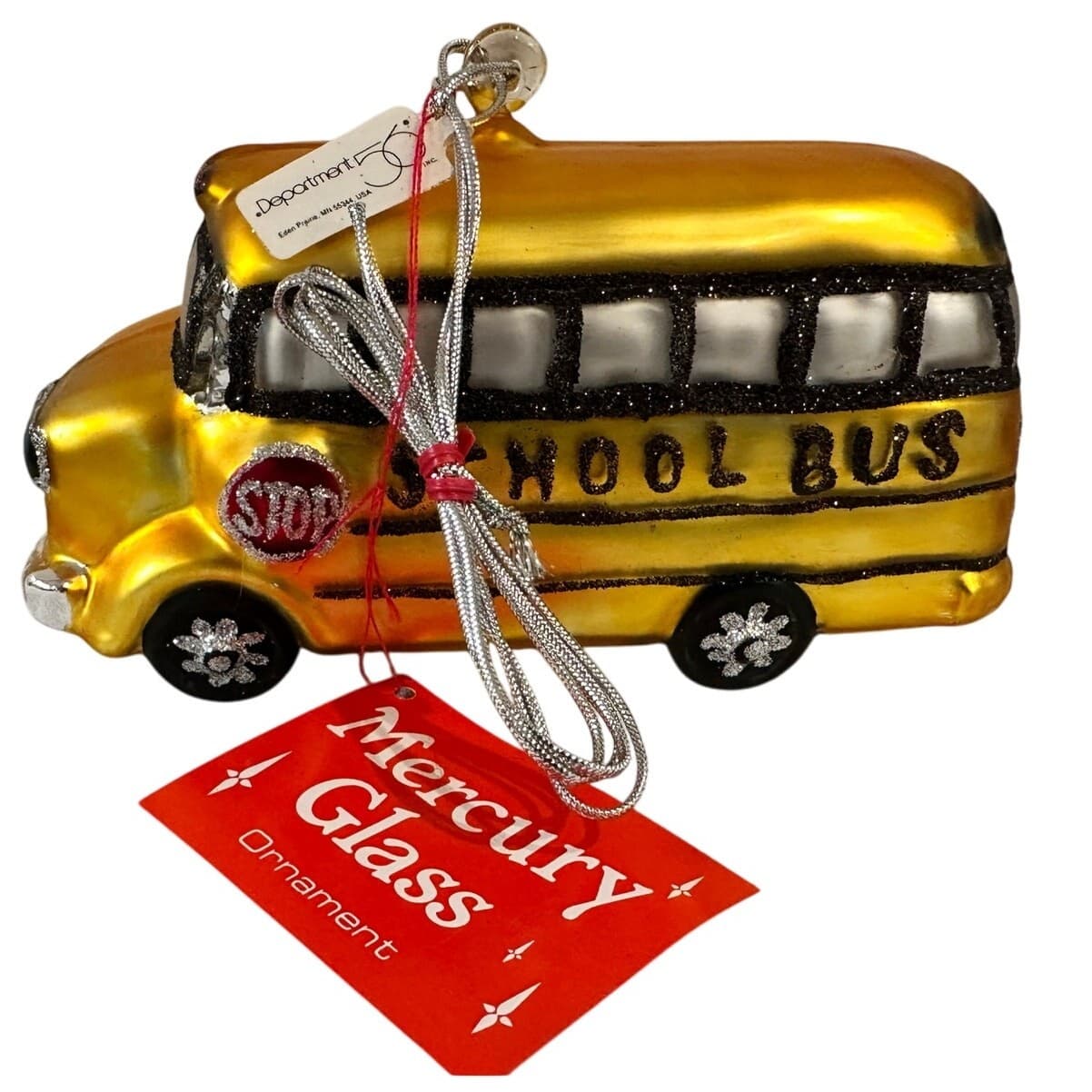 Department 56 Handblown Mercury Glass Jumbo Christmas 'School Bus' Ornament-NWT - Thumbnail 3