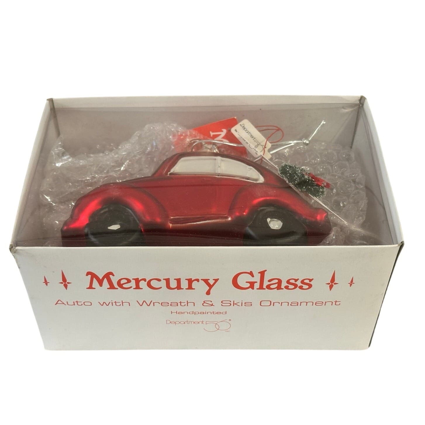 Dept 56 Handblown Mercury Glass Jumbo Christmas 'VW Beetle Wreath' Ornament-NWT - Thumbnail 6
