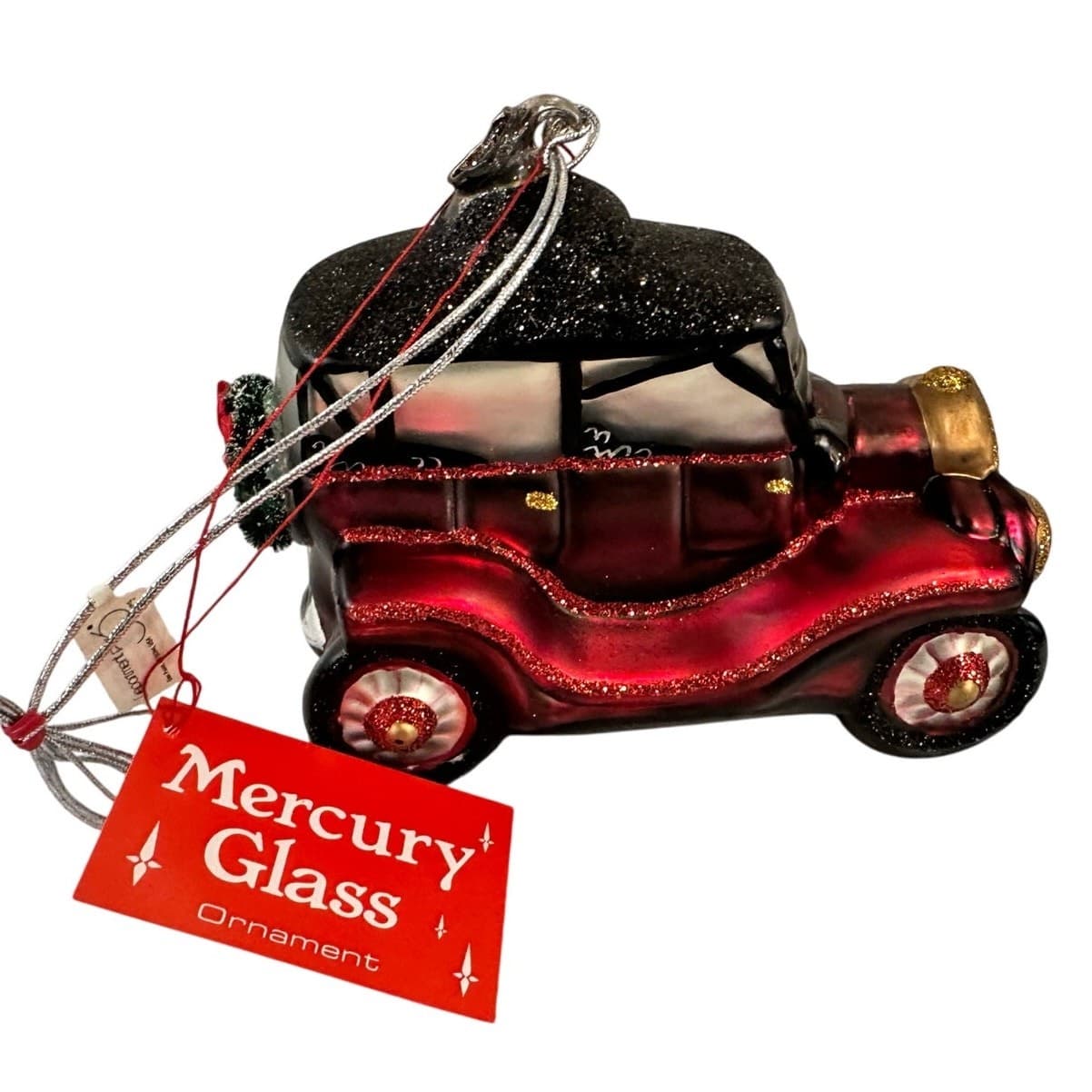 Dept 56 Handblown Mercury Glass Jumbo Christmas 'Old Fashion Auto' Ornament-NWT - Thumbnail 3