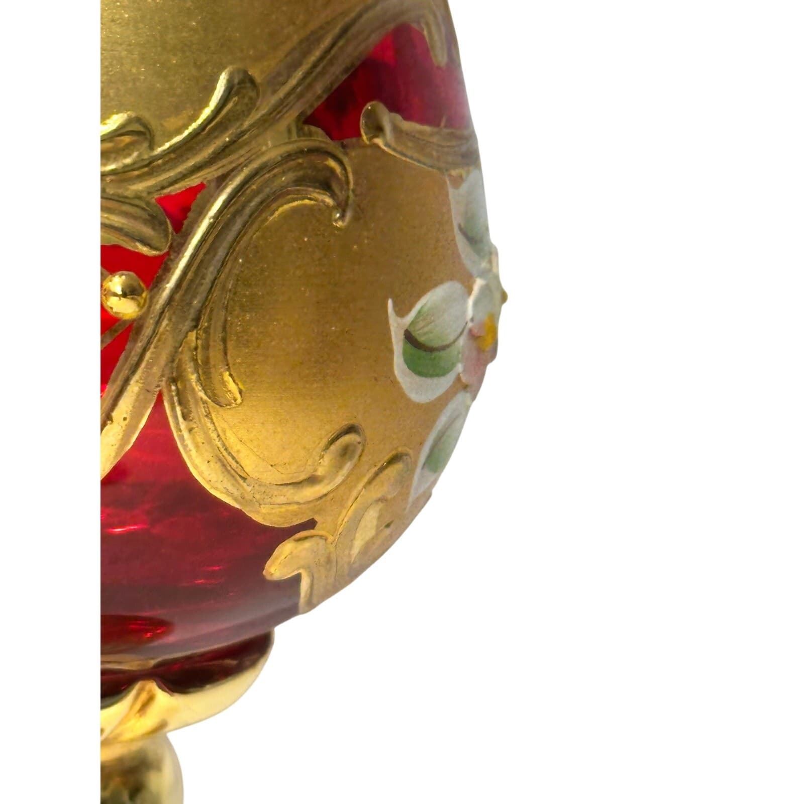 Tre Fuochi Murano Ruby Red Hand Painted Enamel 24KT Gold Overlay Stemware Set-7 - Thumbnail 7