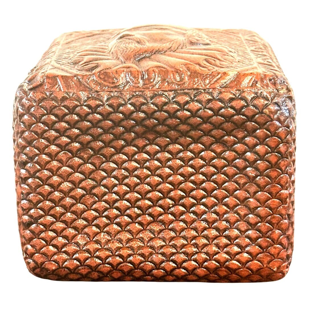 Tool Embossed Leather Wrapped Vintage Spirits Amber Bottle Decanter Cork Stopper - Thumbnail 7