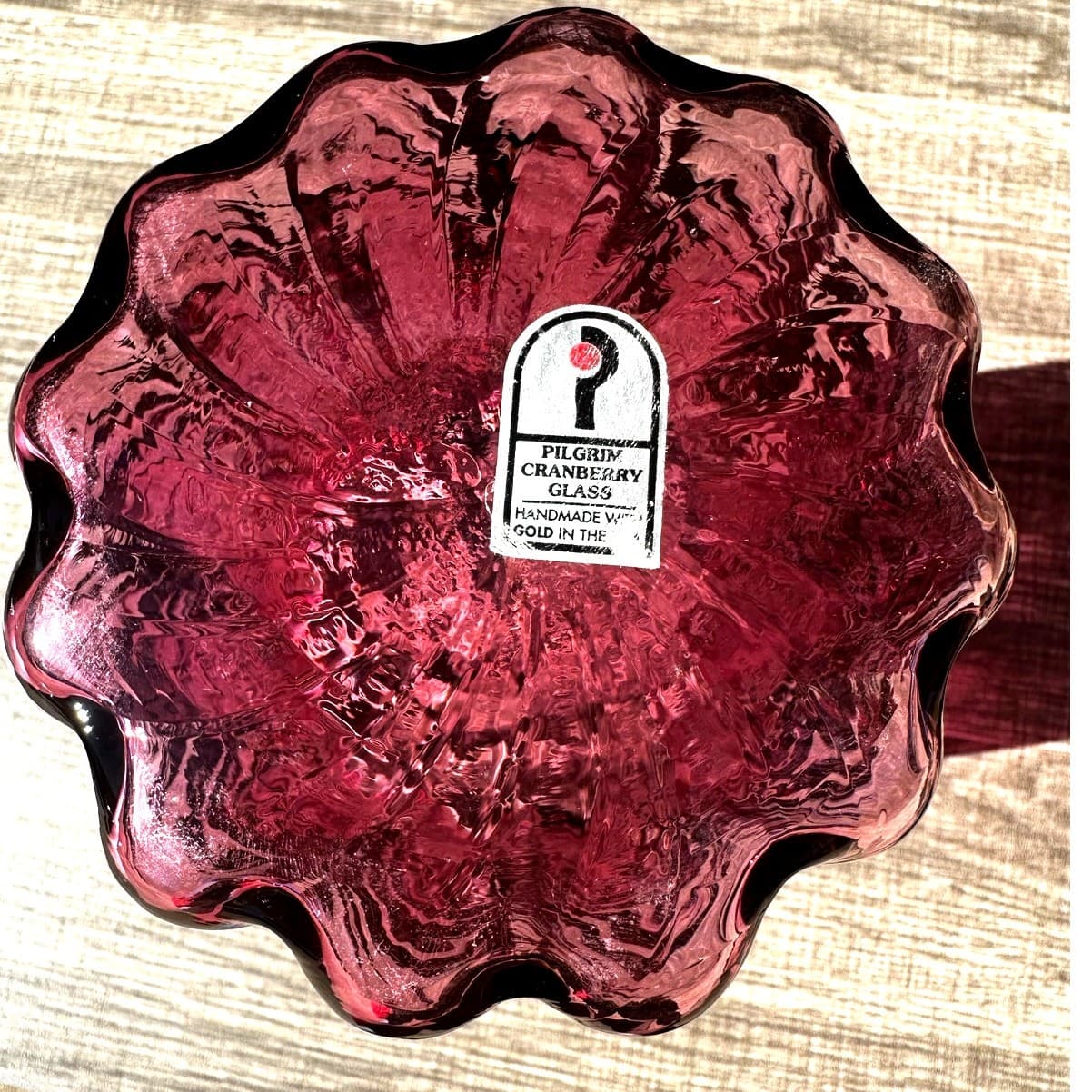 Pilgrim Art Glass Vintage Cranberry Glass 'Ionic' Ribbed Scalloped Optic Vase - Thumbnail 6