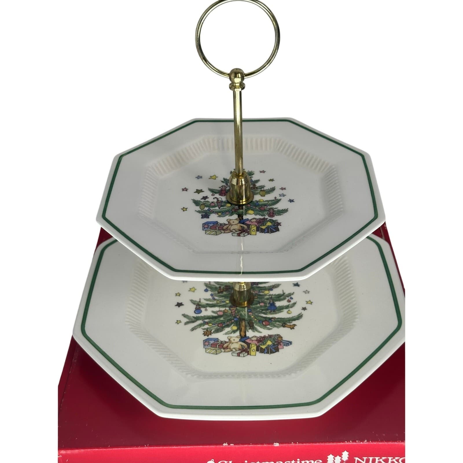 Nikko Japan Christmastime Retired Two Tier Octagon Serving Tray w/Handle-in Box! - Thumbnail 3